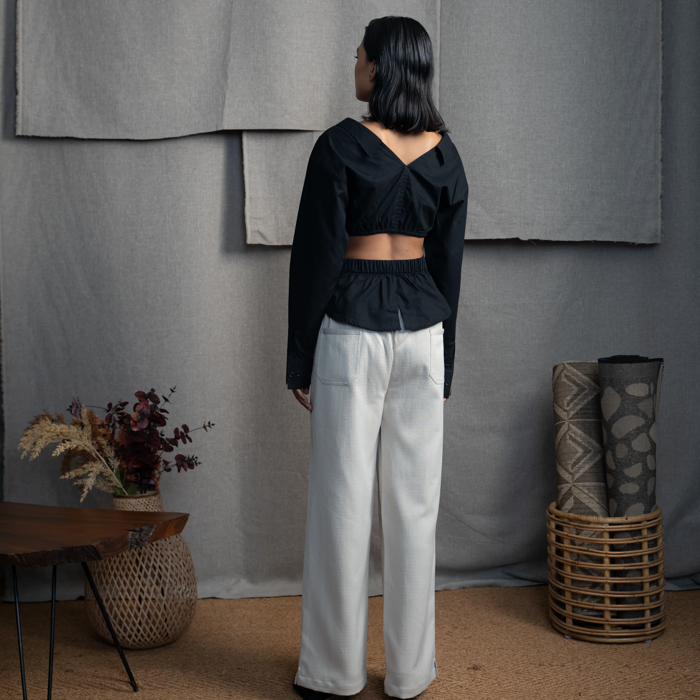 BUTTON DOWN PEPLUM- INK - Image 3