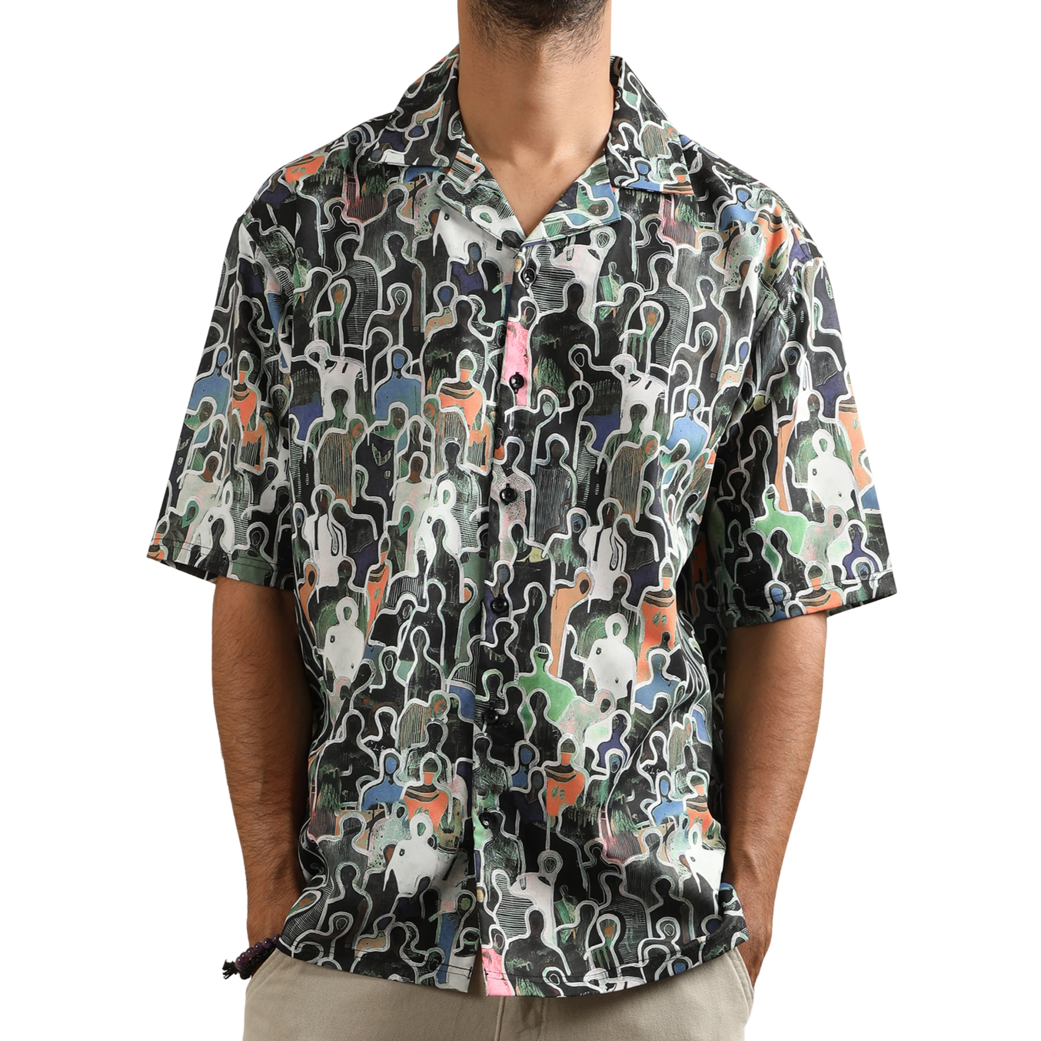 CHARCOAL SILHOUETTES CUBAN COLLAR SHIRT - Image 2