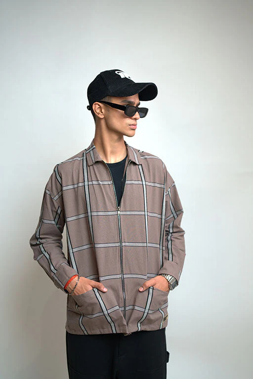 Checkered Shacket -(Brown) - Image 2