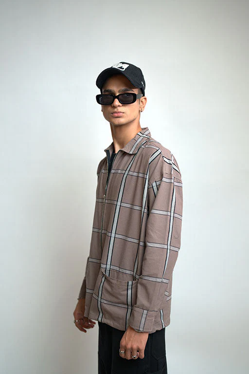 Checkered Shacket -(Brown) - Image 3