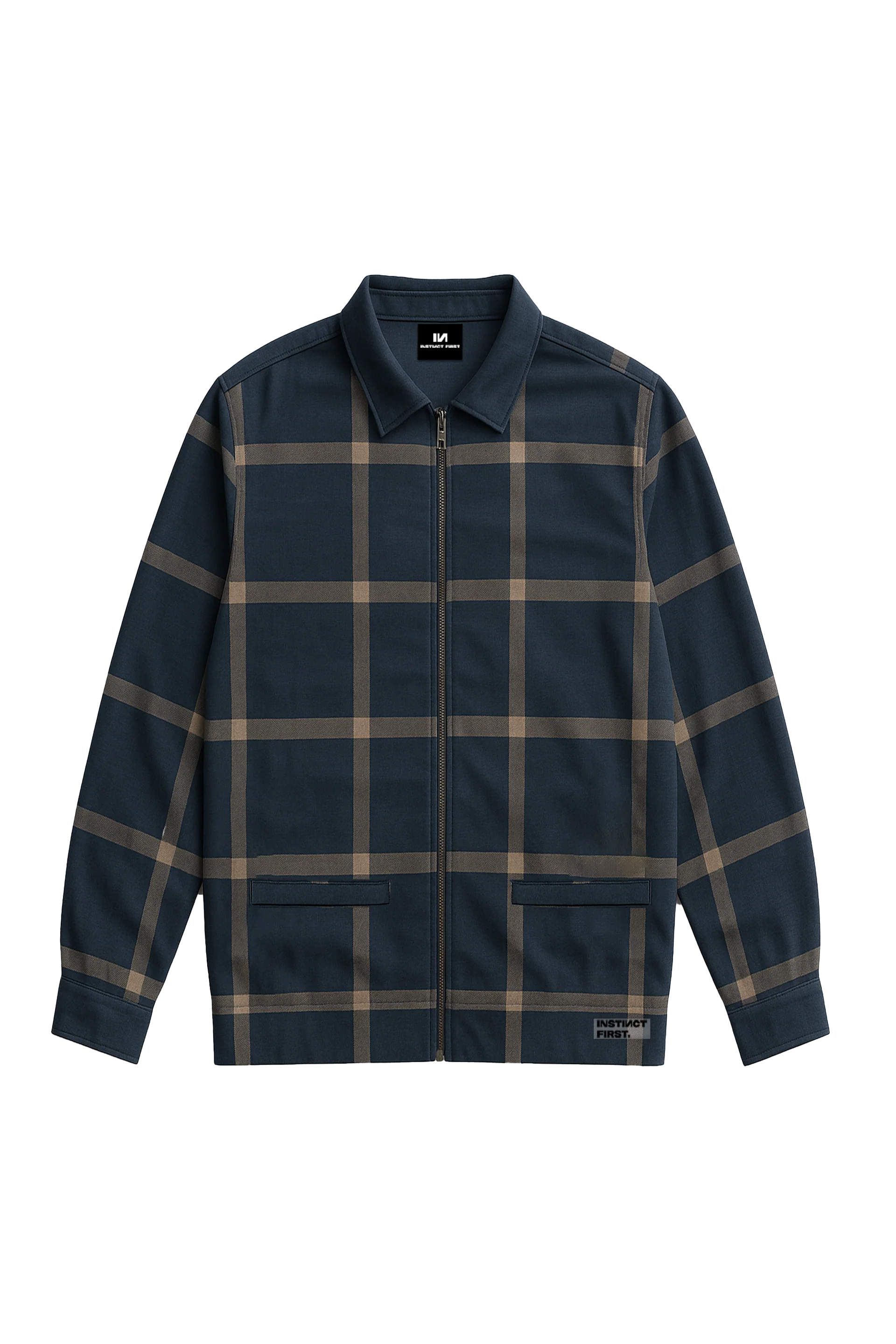 Checkered Shacket -(Navy)