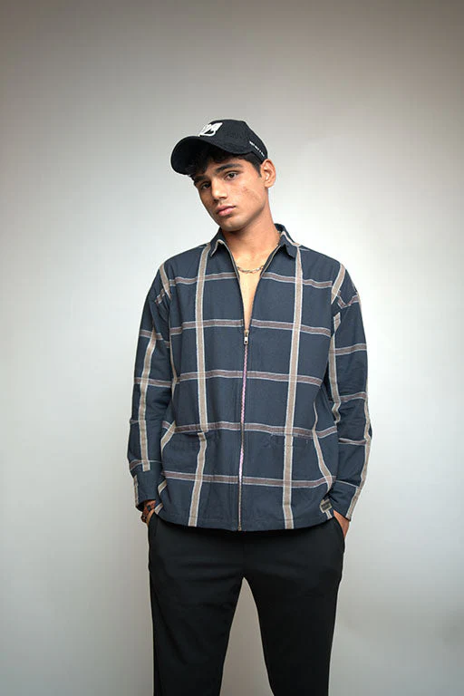 Checkered Shacket -(Navy) - Image 2