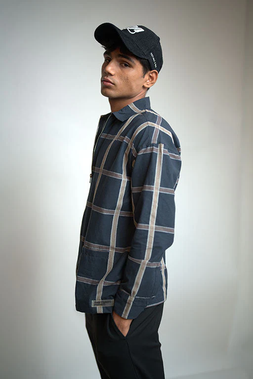 Checkered Shacket -(Navy) - Image 3