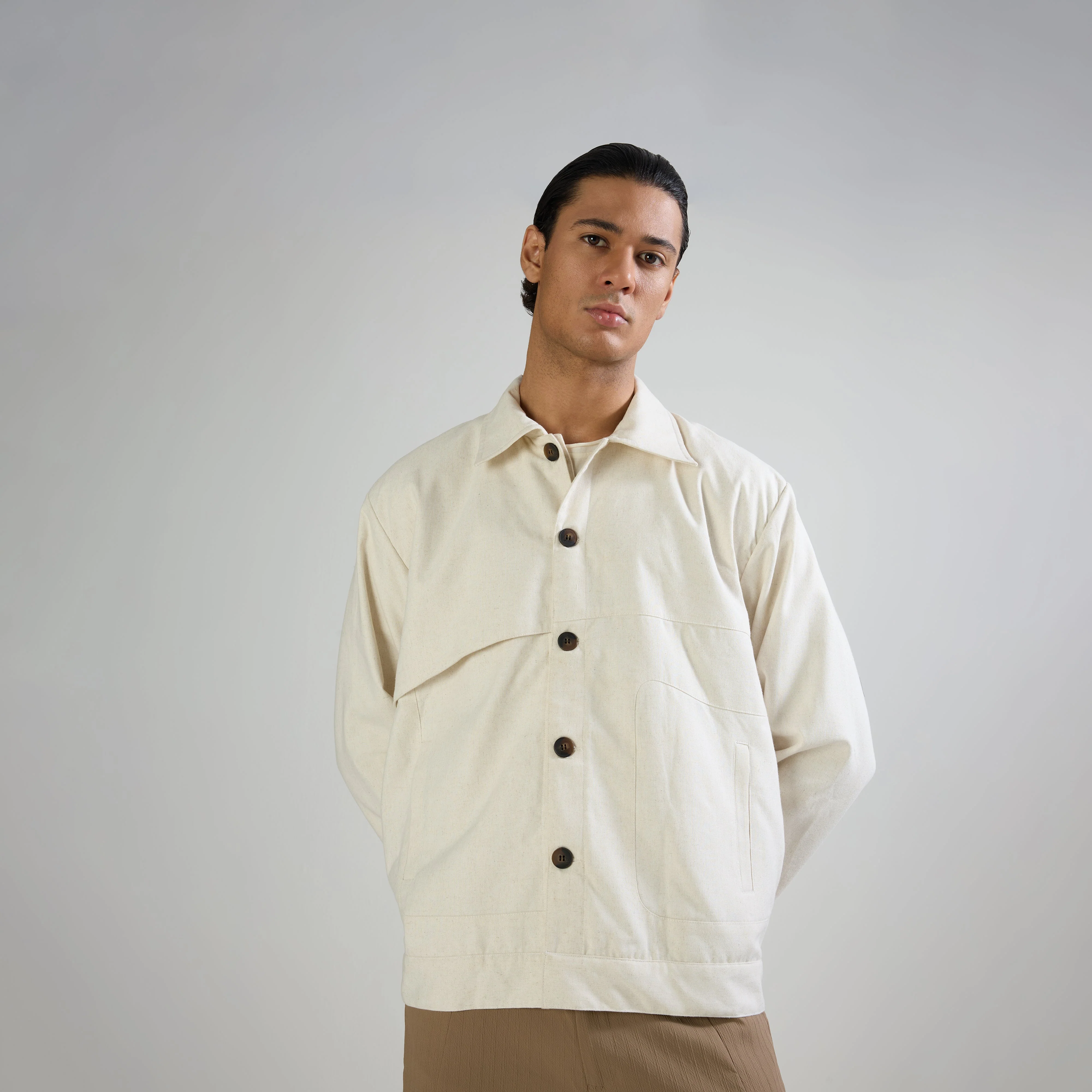 CLASSIC MODULE OVERSHIRT - BEIGE - Image 3