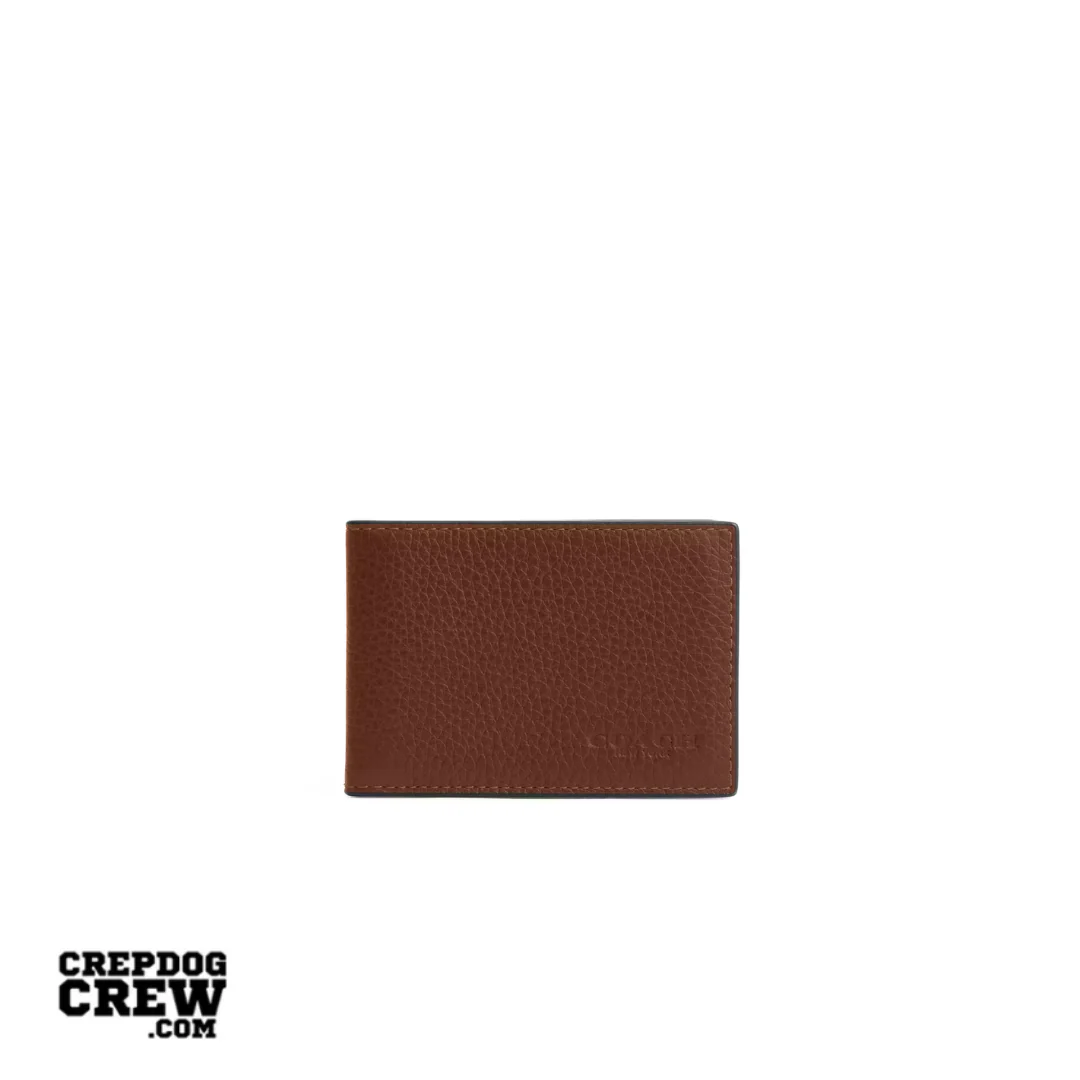 Coach Compact Billfold Wallet pebbled leather Saddle