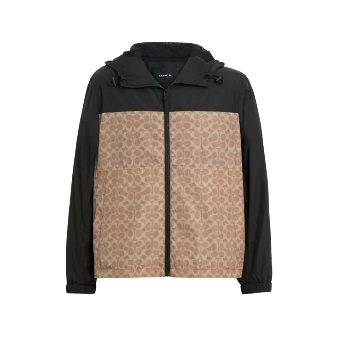 Coach Signature Full Zip Windbreaker In Recycled Polyester Tan Signature