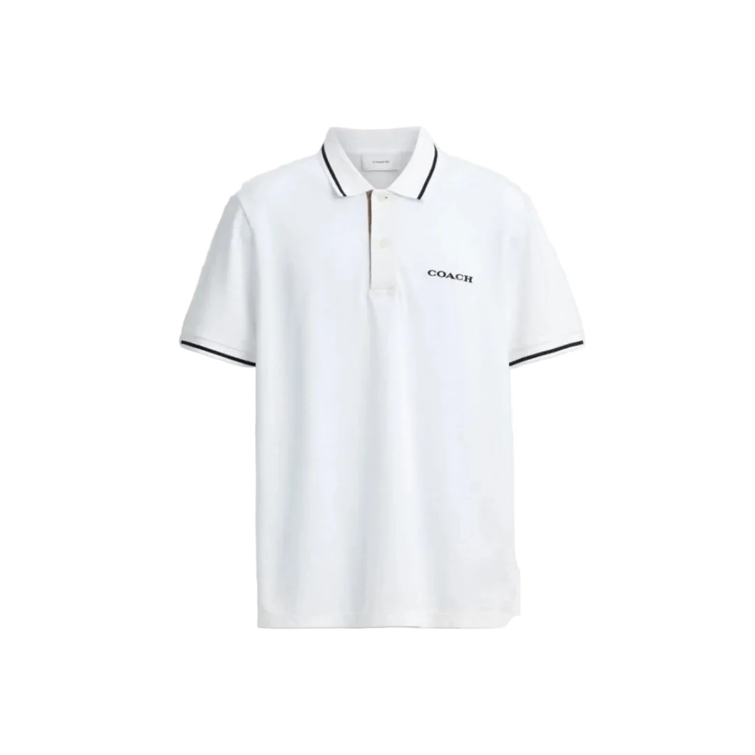 Coach Signature Trim Polo In Regenerative Cotton White