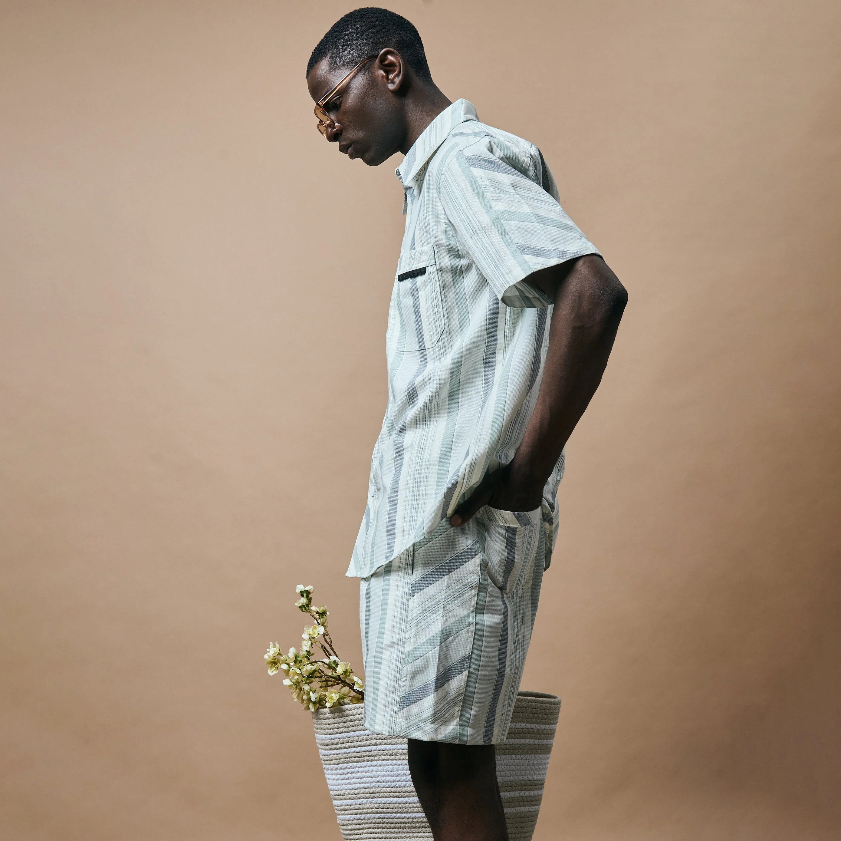 CROSS CUT STRIPE SHIRT- SEA FOAM - Image 3