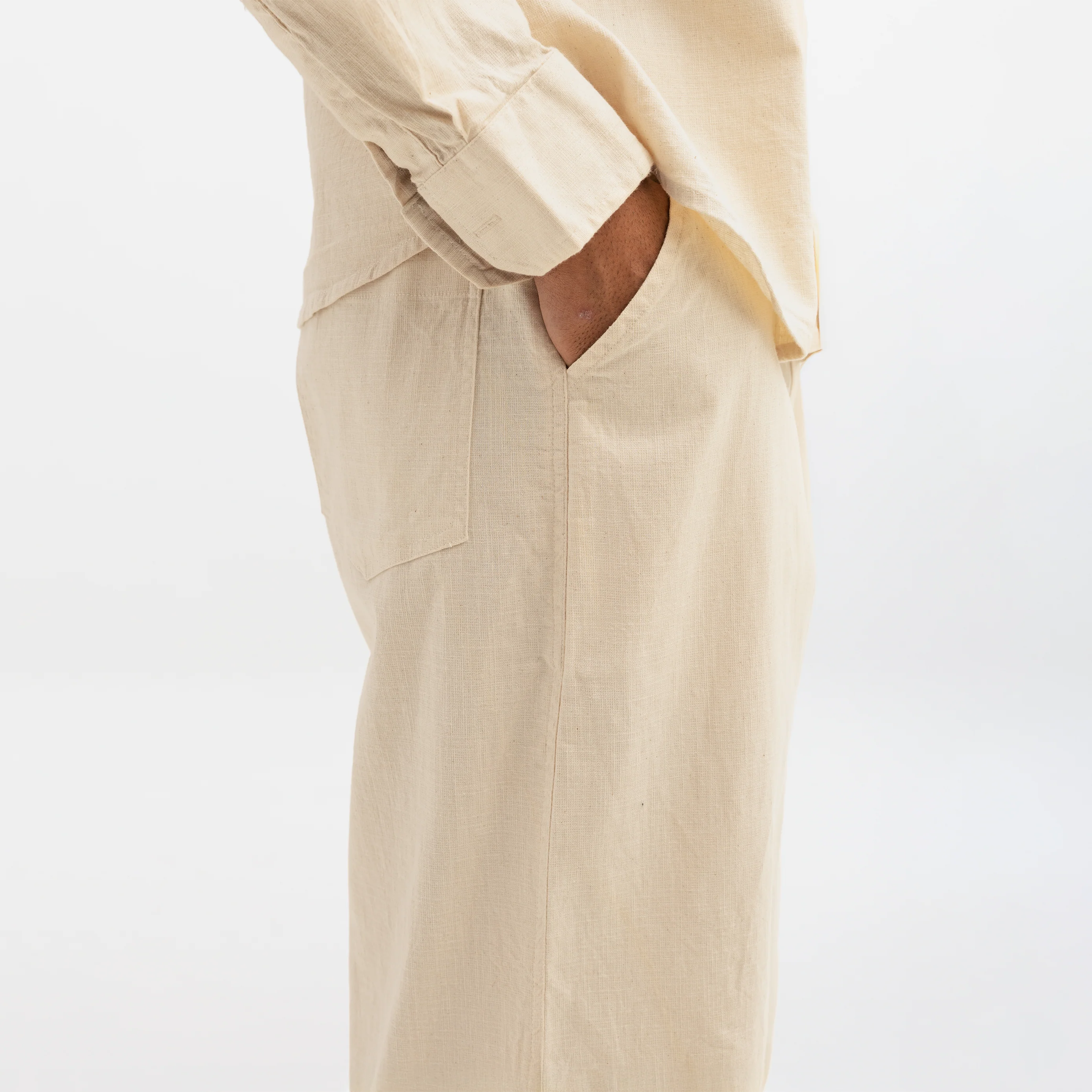 CURVED COTTON PANTS- NATURAL - Image 5