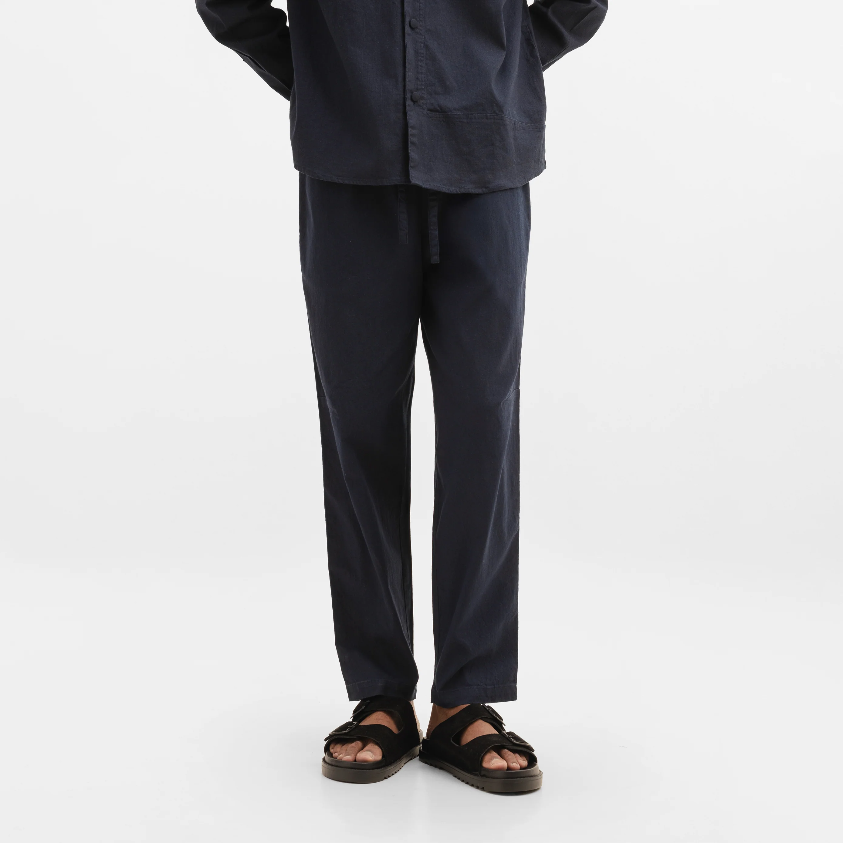 CURVED COTTON PANTS- NAVY