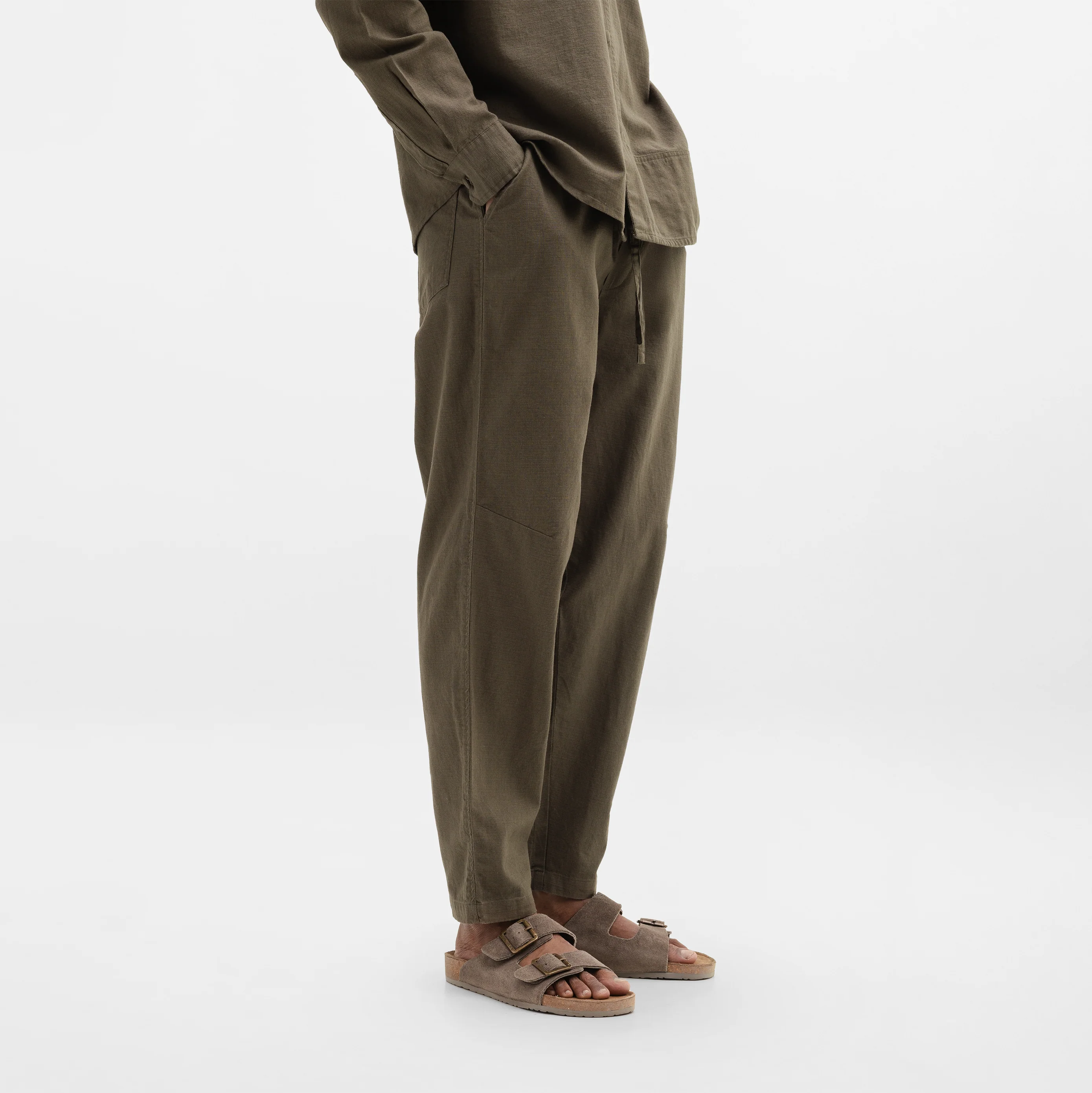 CURVED COTTON PANTS- OLIVE - Image 2
