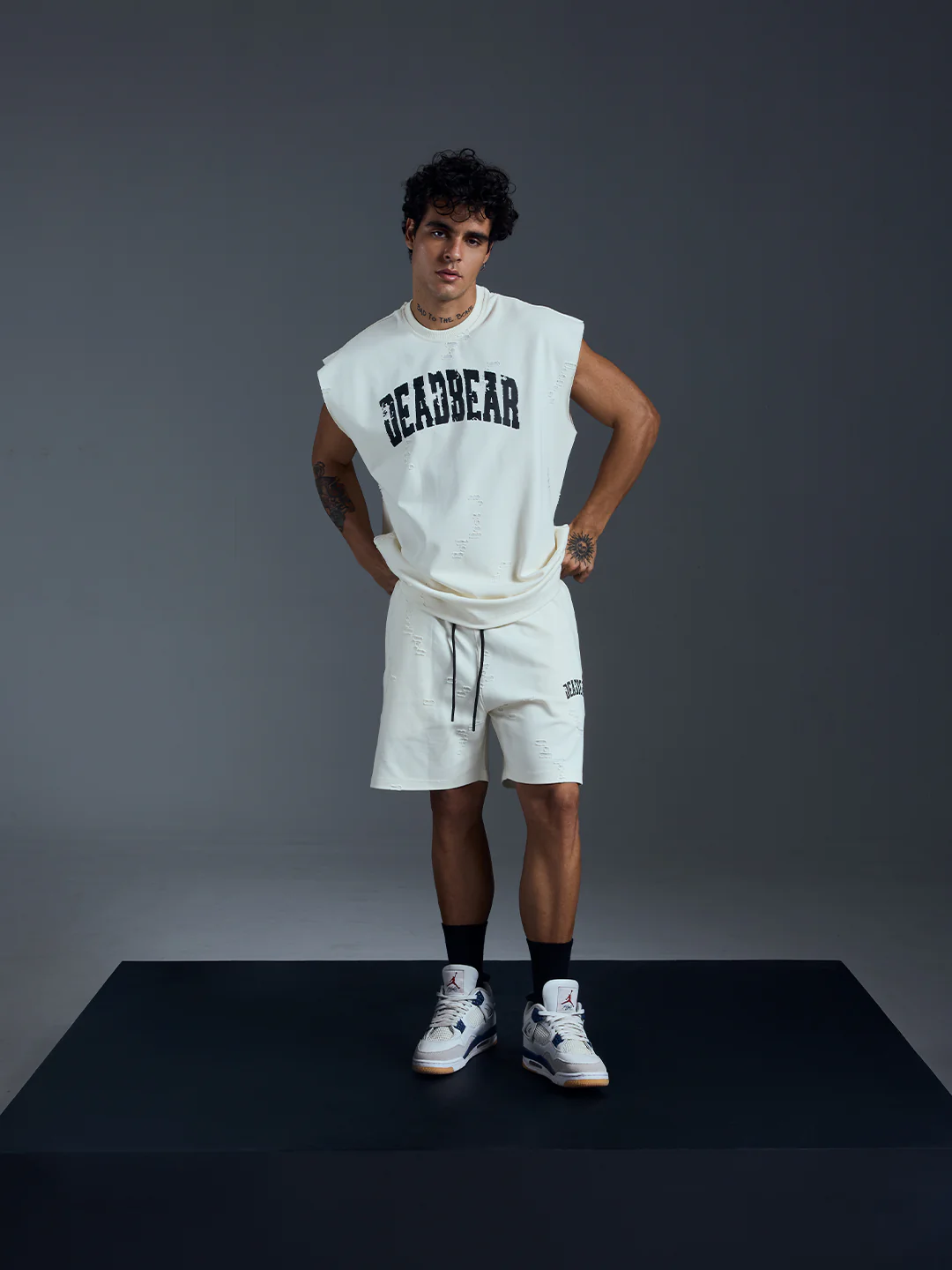 Distressed Cream White Shorts - Image 4