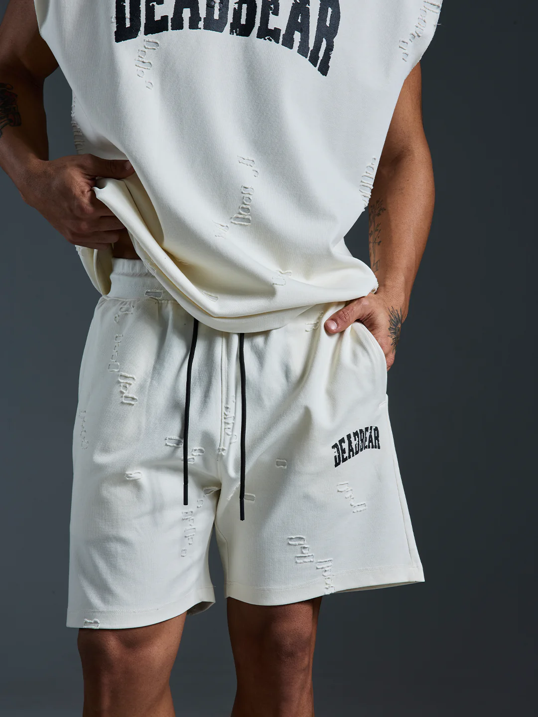 Distressed Cream White Shorts - Image 5