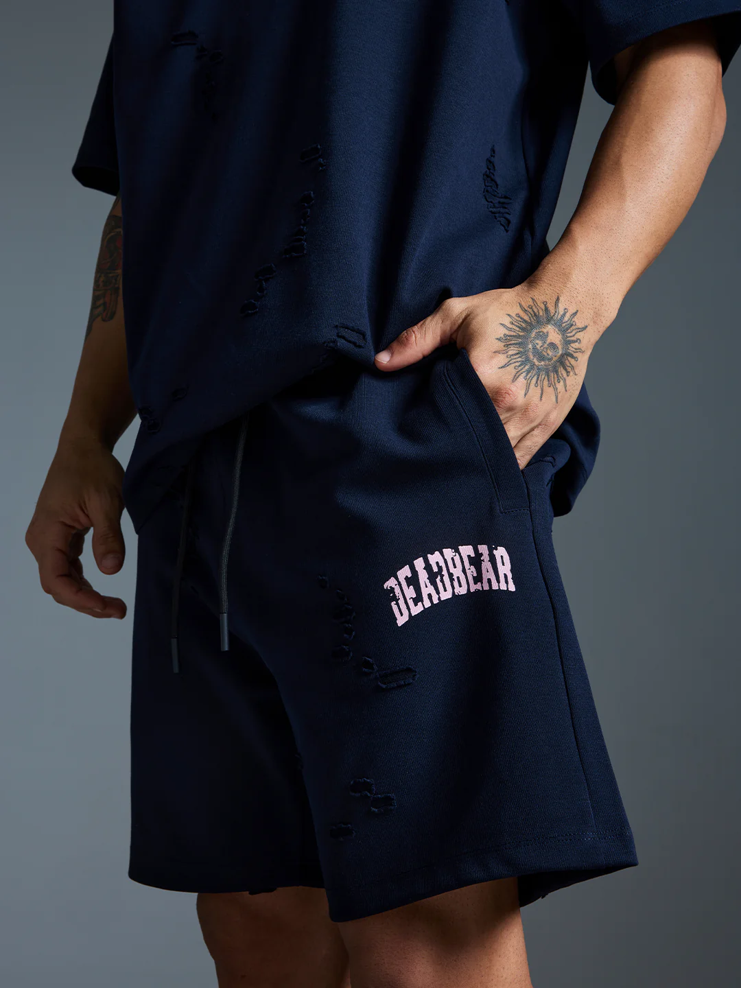 Distressed Navy Shorts - Image 3