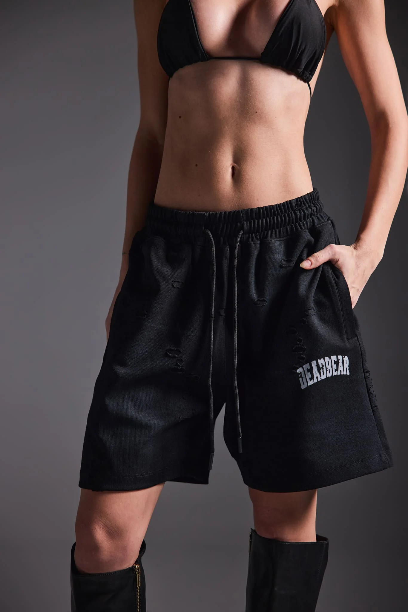 Distressed Washed Black Shorts - Image 2