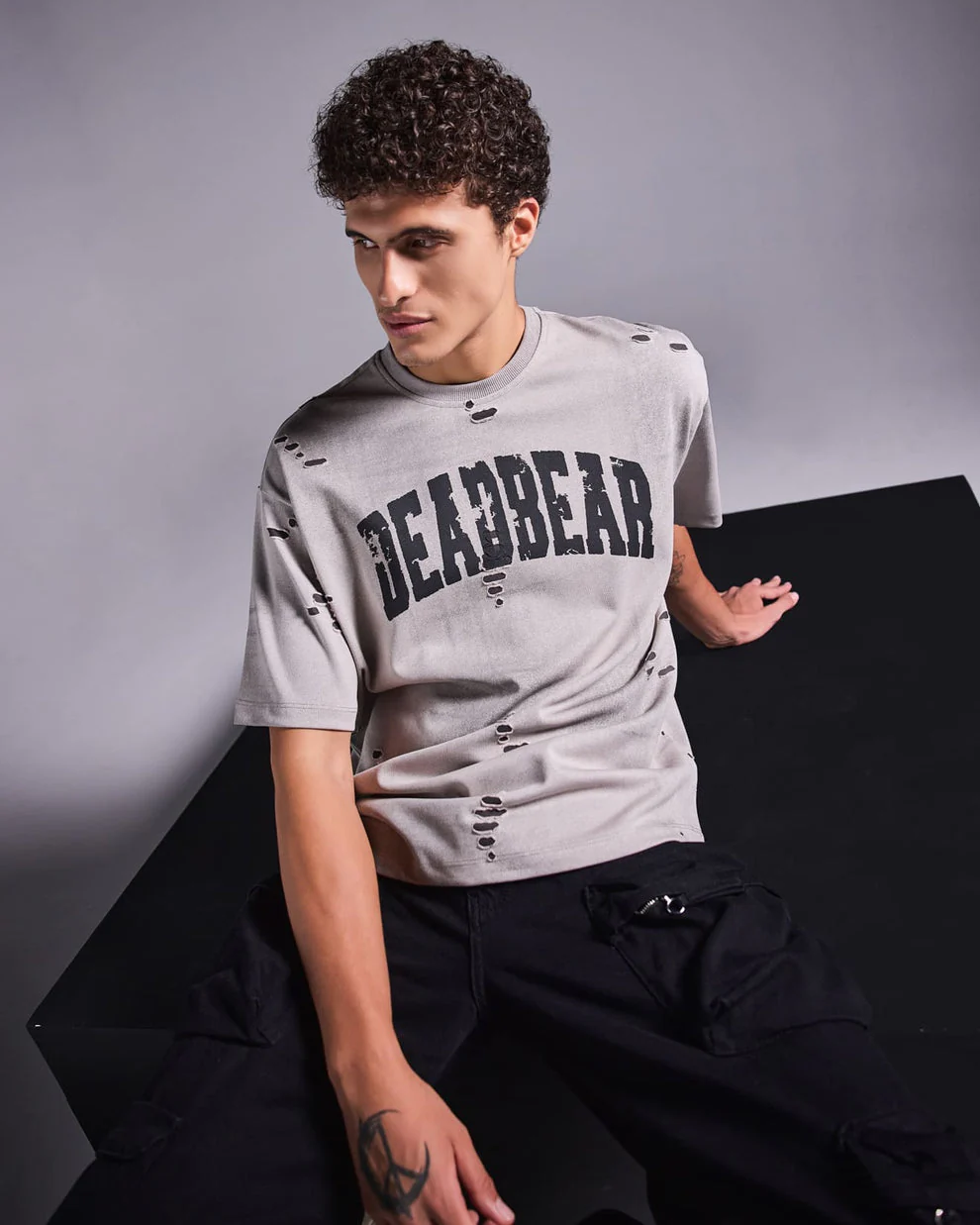 Distressed Washed Grey Tee - Image 3