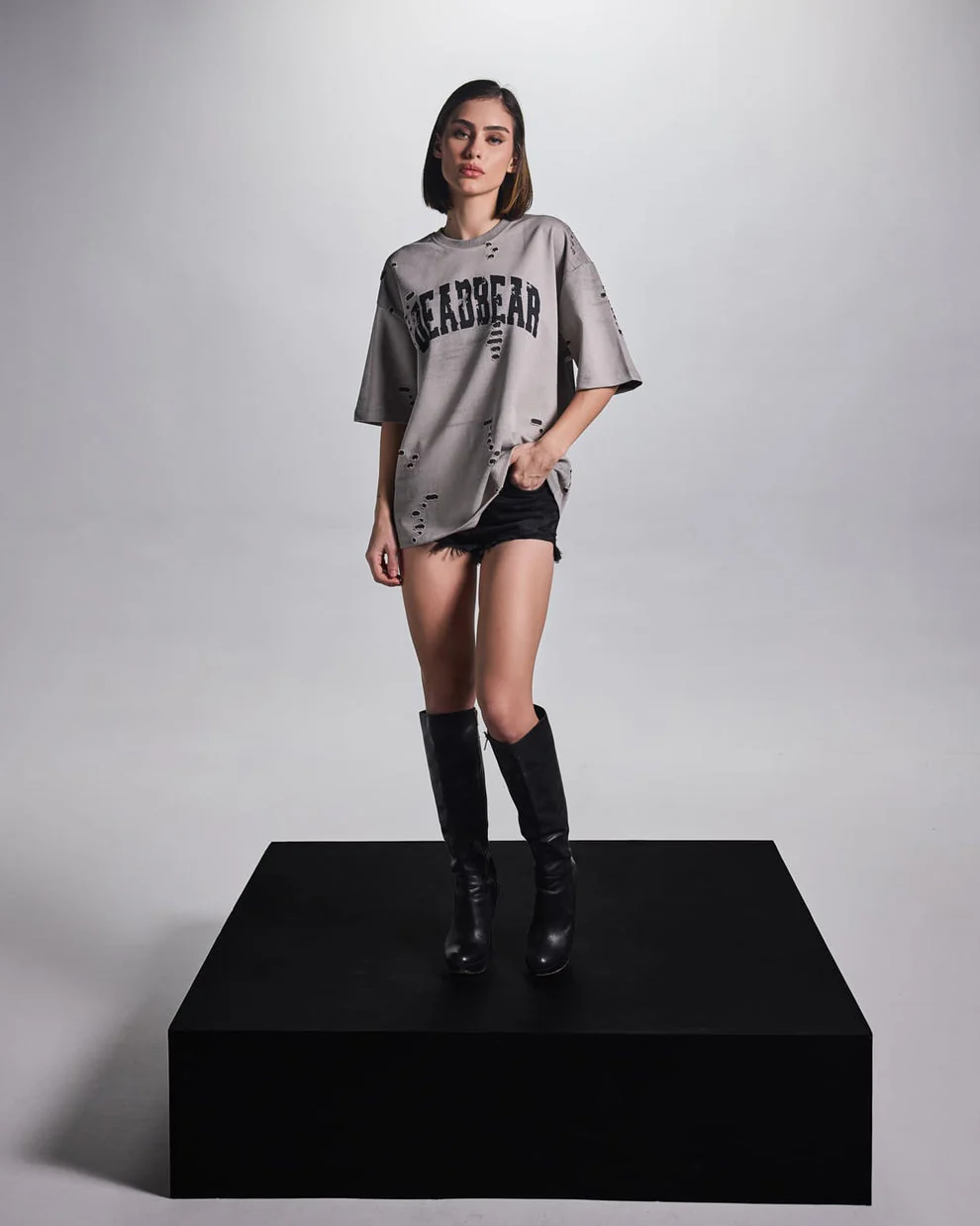 Distressed Washed Grey Tee - Image 5