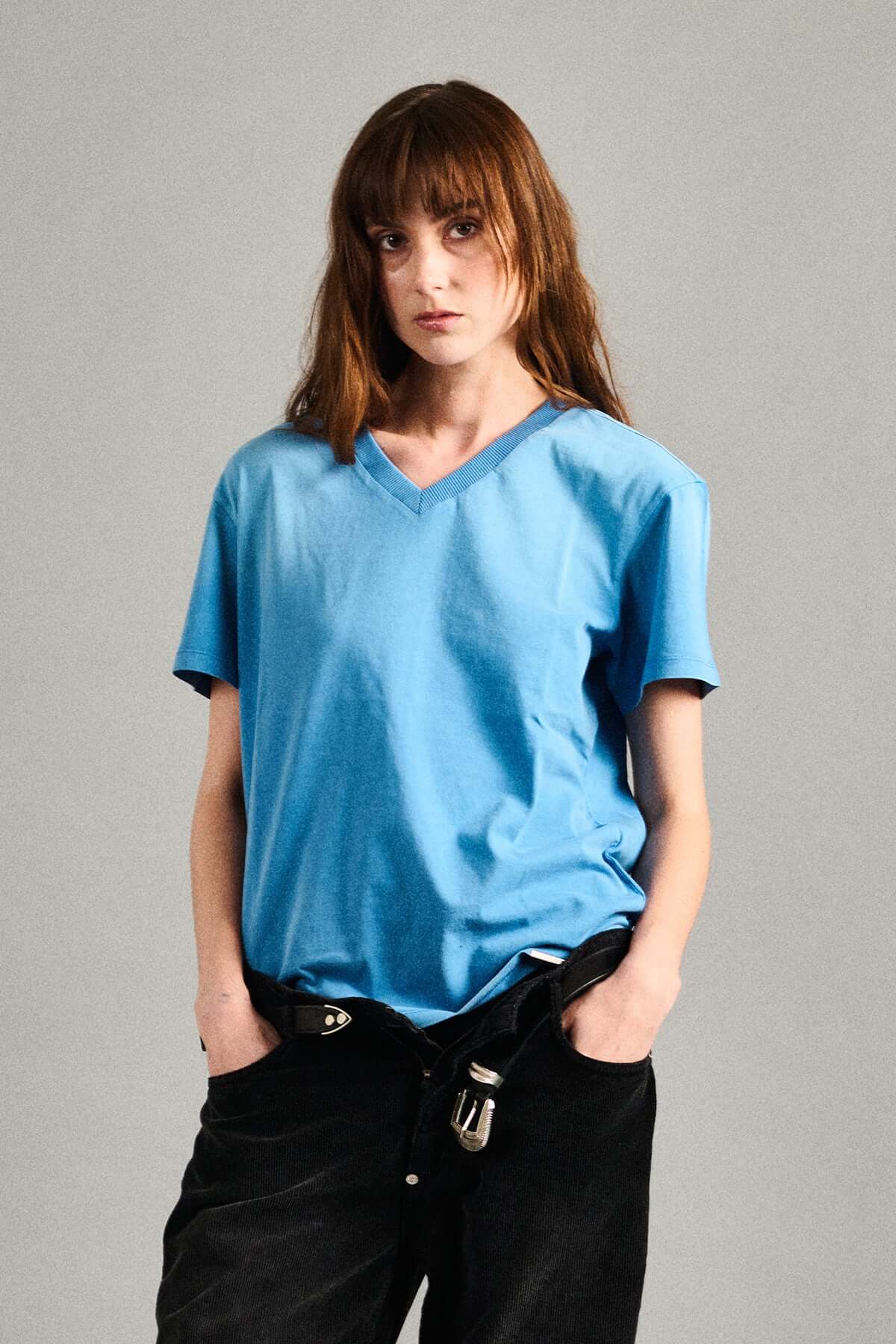 FADED BLUE V-NECK TEE- Unisex - Image 2
