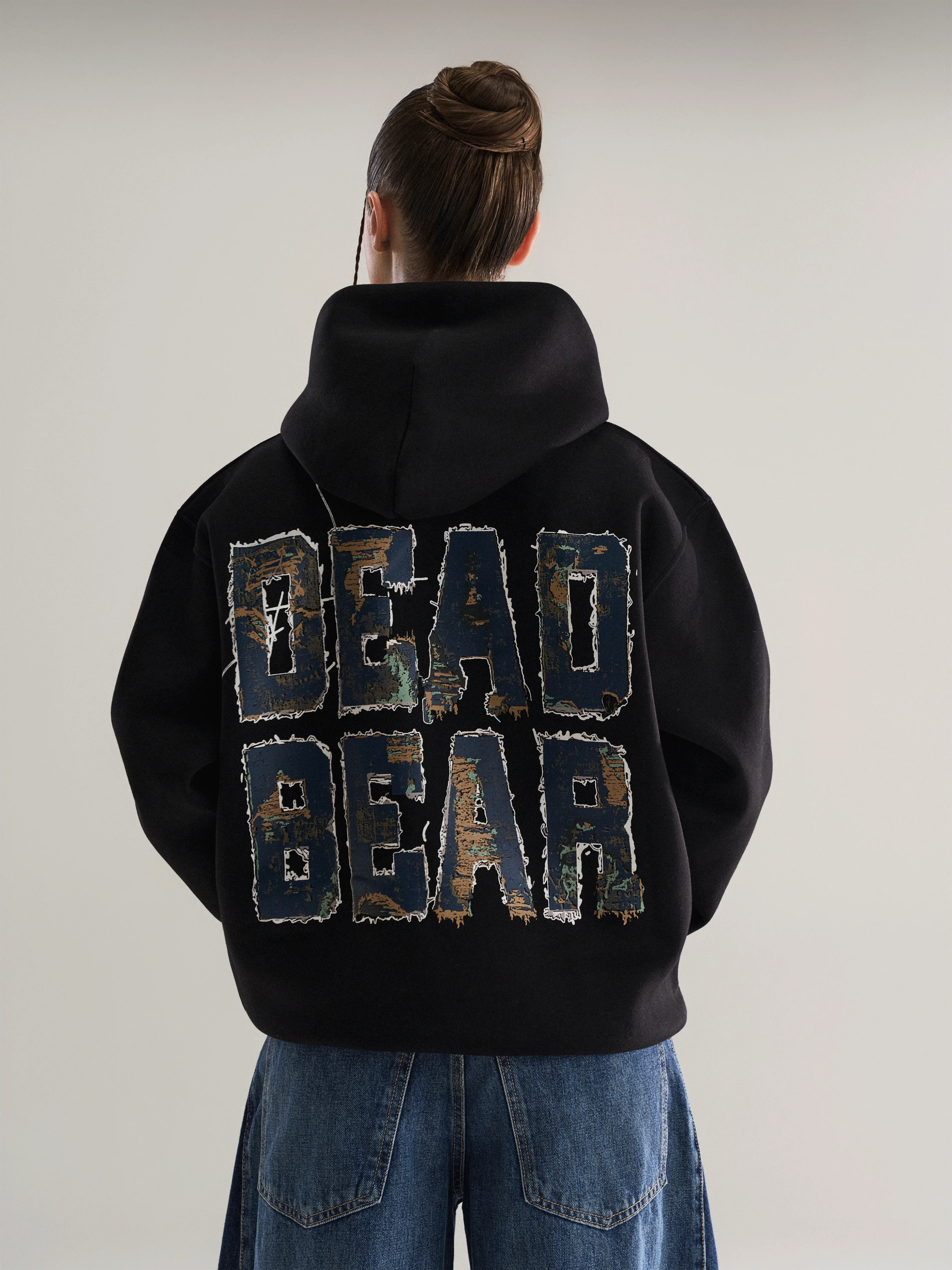 Fake Denim Hoodie Black - Image 3