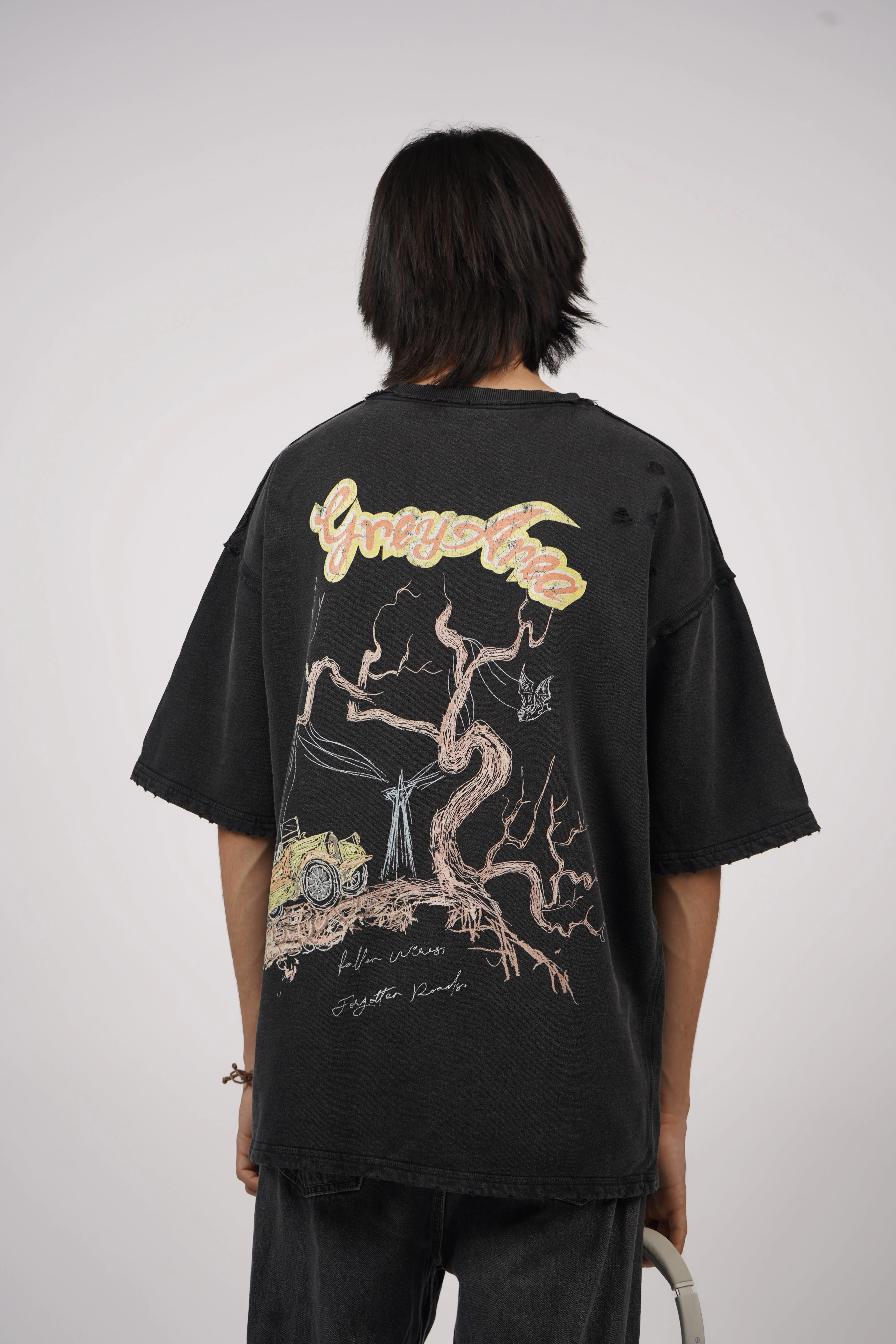 FALLEN WIRES RIPPED T-SHIRT (BLACK) - Image 4