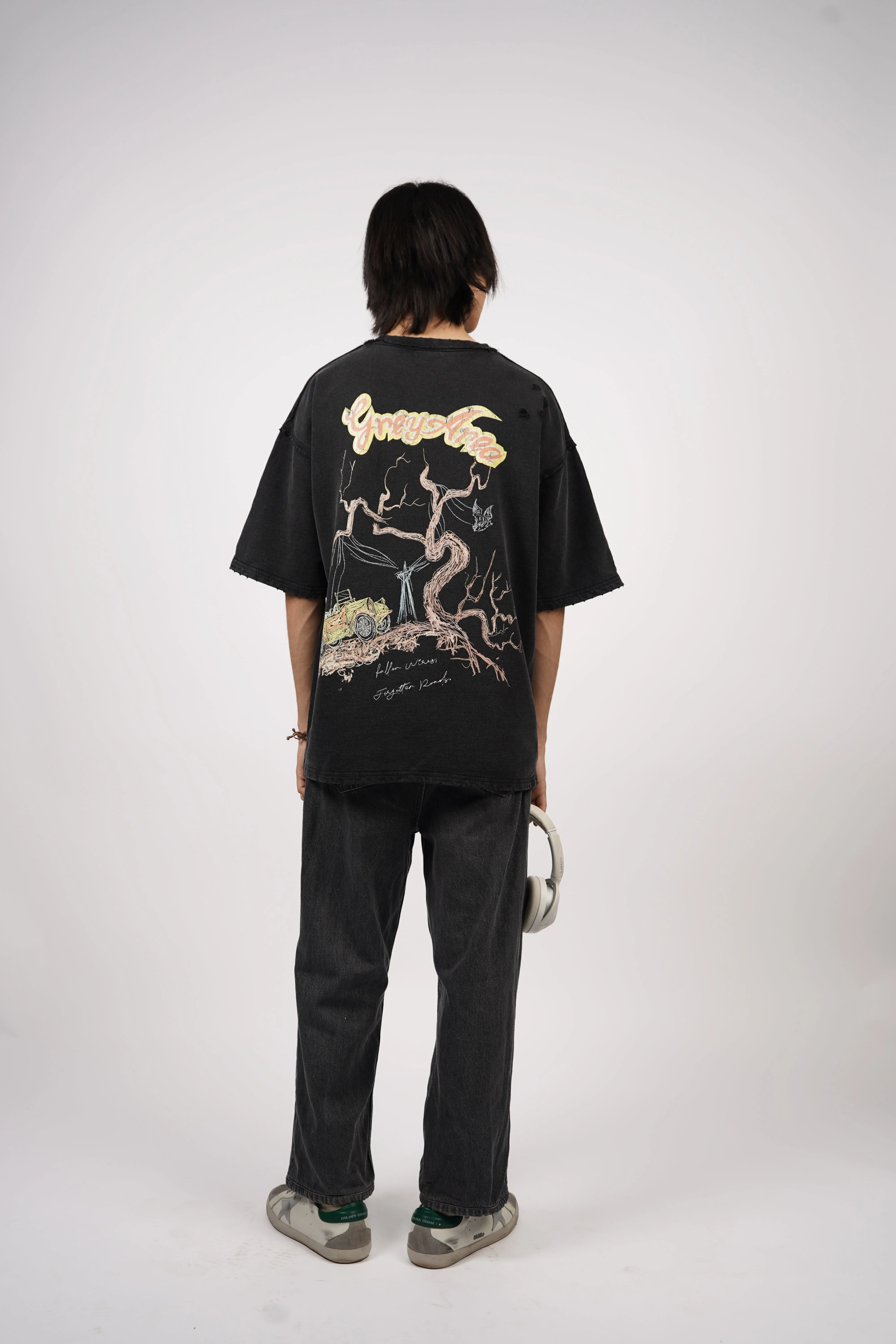 FALLEN WIRES RIPPED T-SHIRT (BLACK) - Image 7