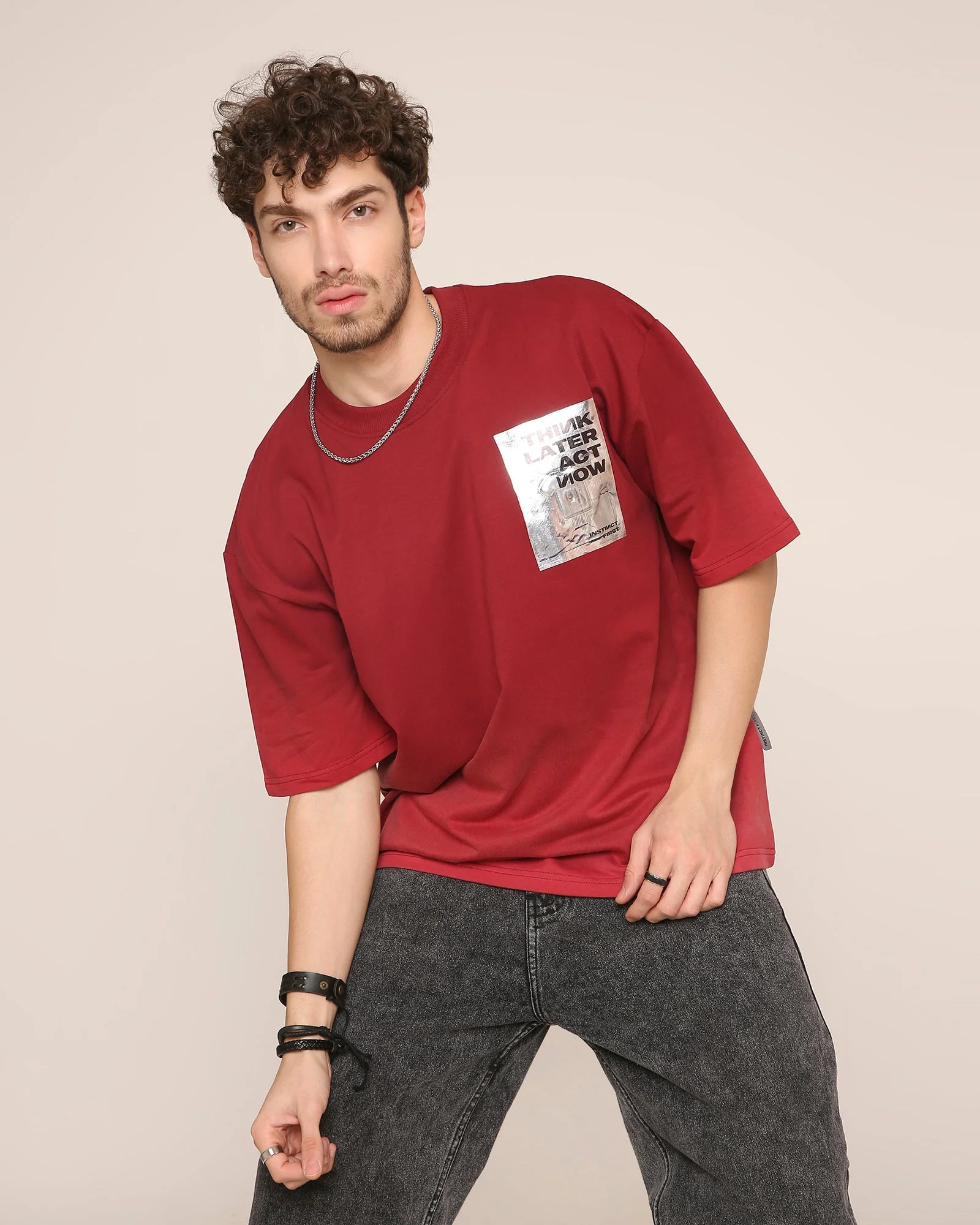 Foil - Oversized T-Shirt (Maroon) - Image 3
