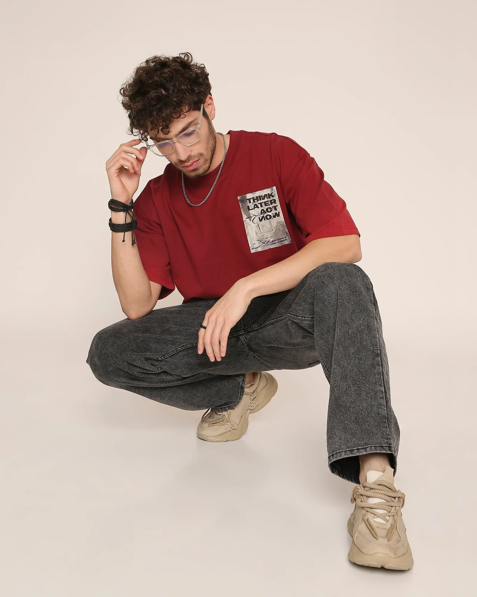 Foil - Oversized T-Shirt (Maroon) - Image 4