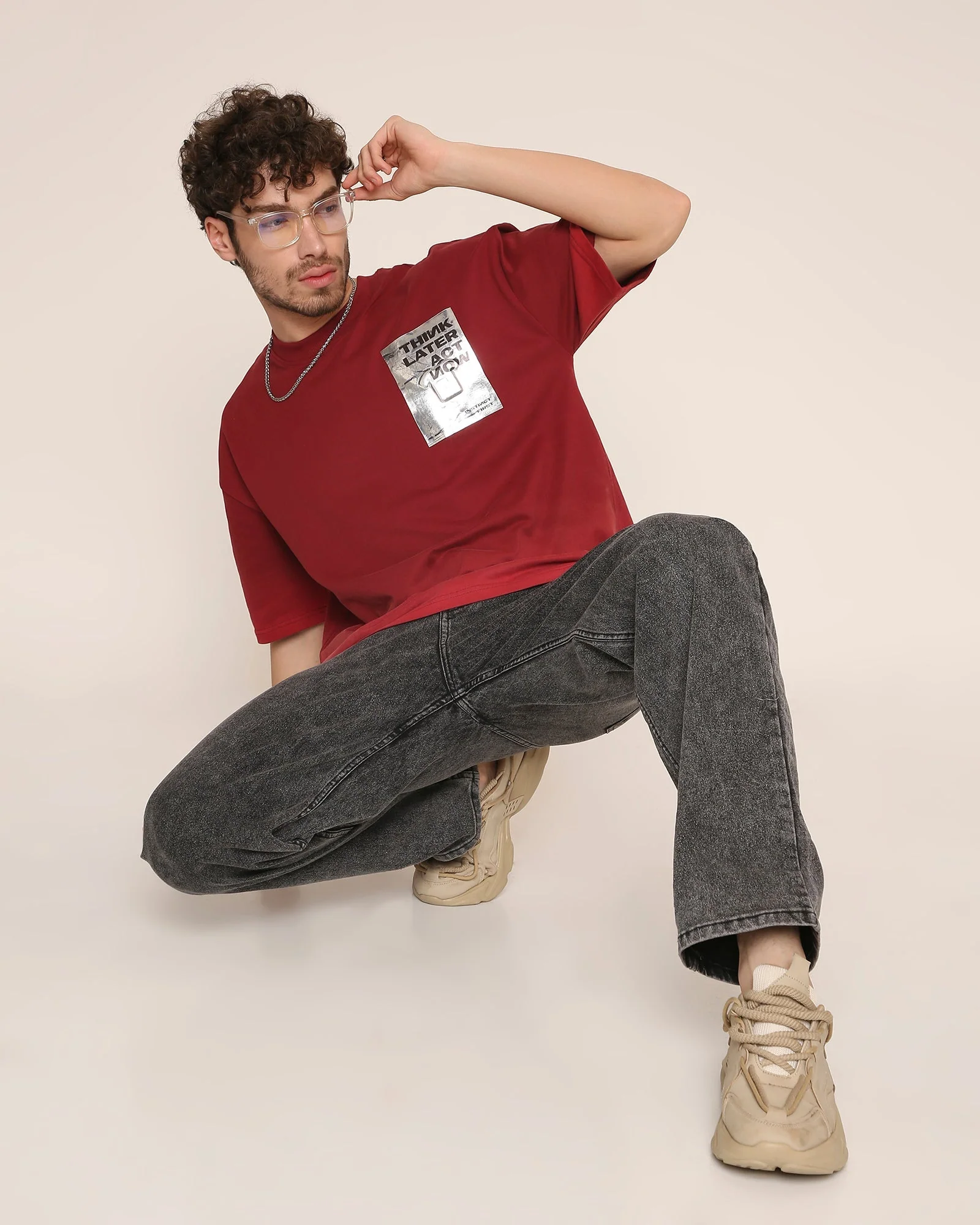 Foil - Oversized T-Shirt (Maroon) - Image 5