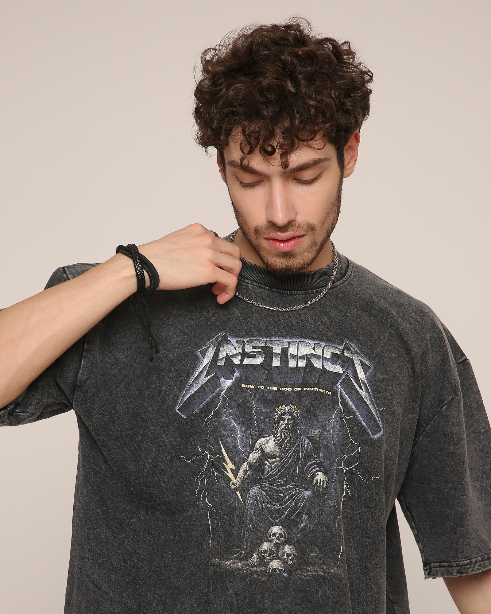 God of Instinct - Oversized Tshirt ( Washed Grey) - Image 2