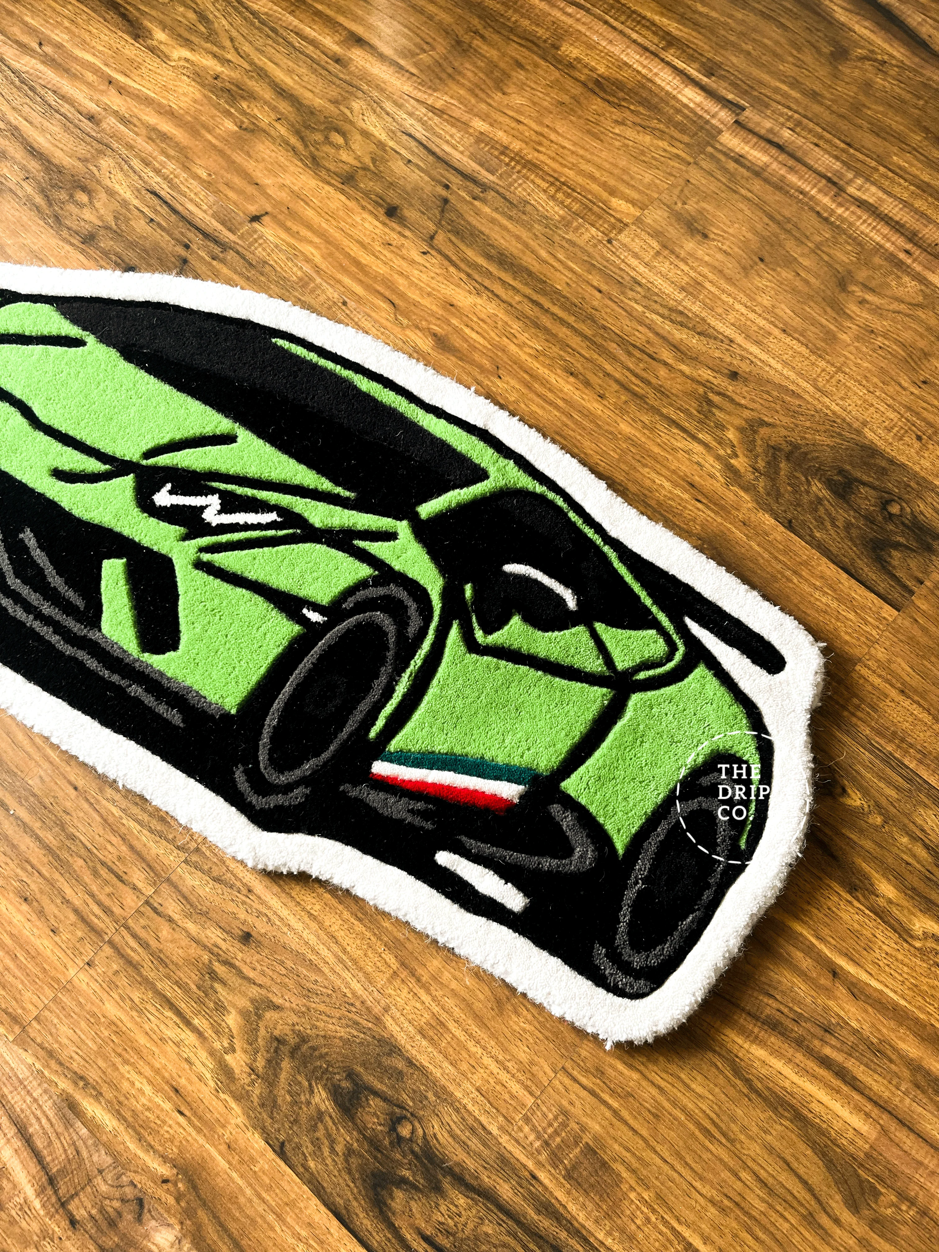 Green Sports Car Hand Tufted Custom Rug - Image 4
