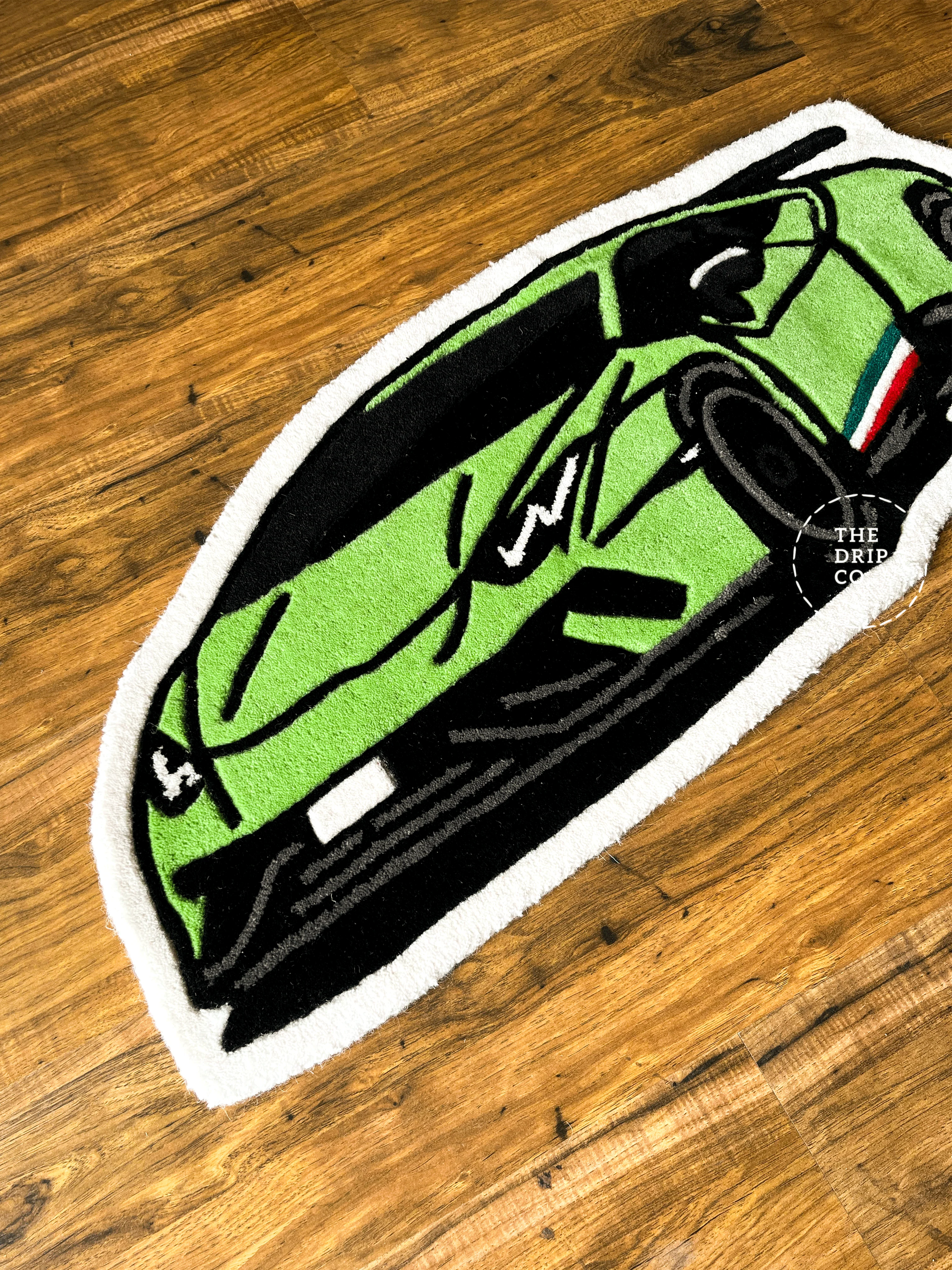 Green Sports Car Hand Tufted Custom Rug - Image 5