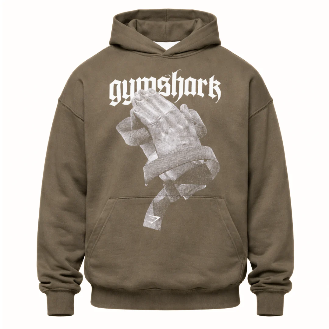 GYMSHARK Prayer Hands Hoodie Camo Brown