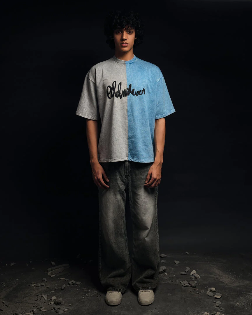 Half n Half T Shirt (Grey-Blue) - Image 2