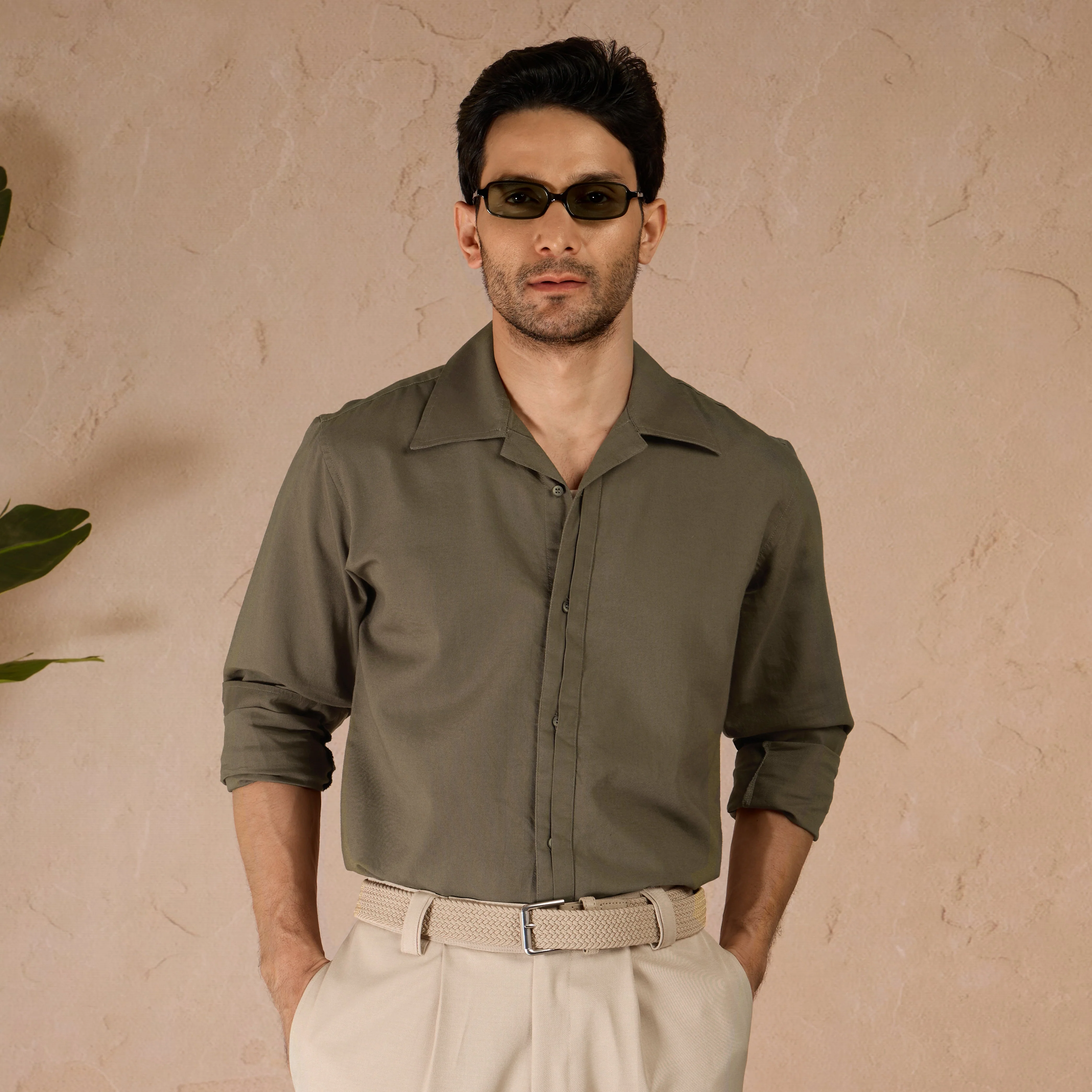 HALF PLACKET COTTON OXFORD SHIRT - OLIVE - Image 5