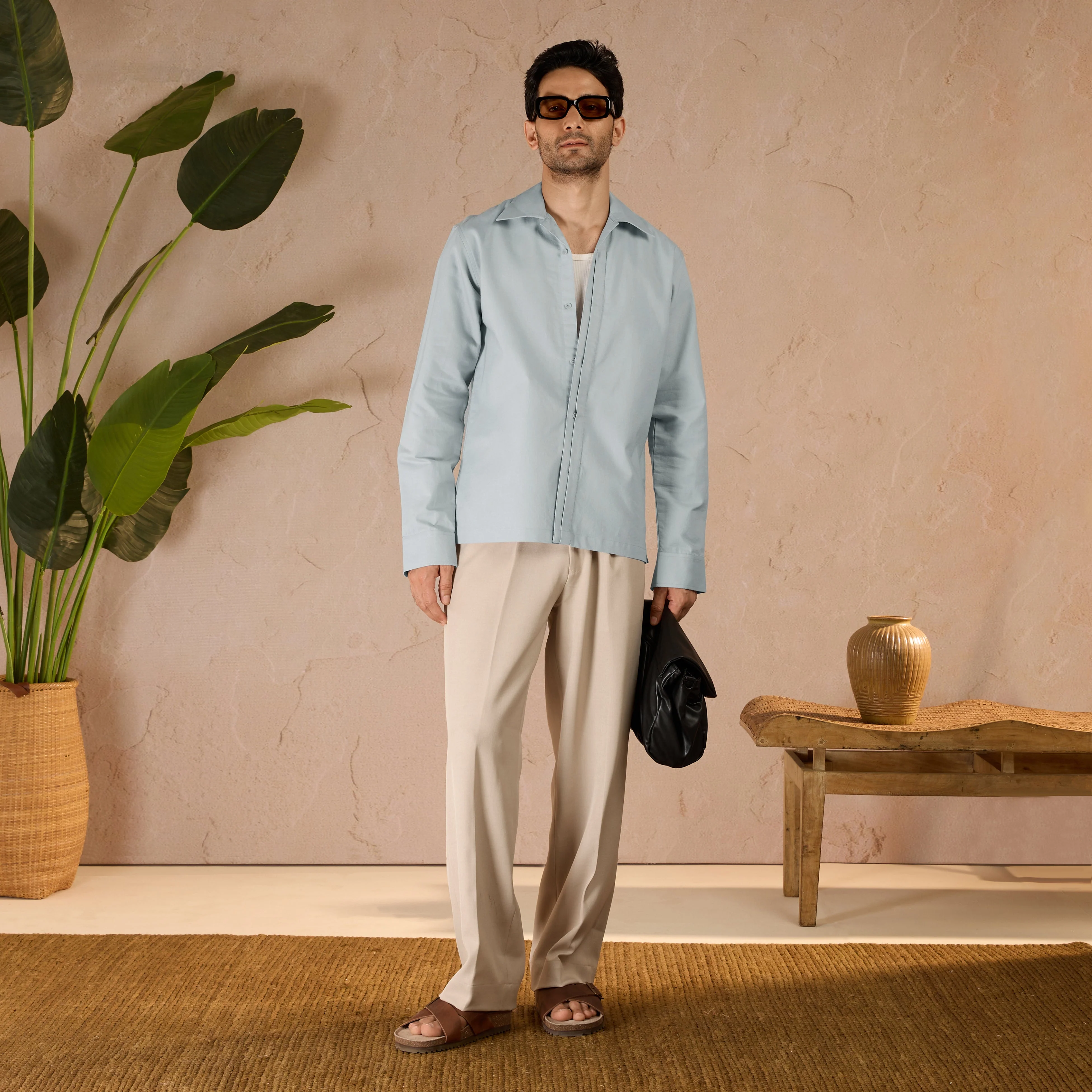 HALF PLACKET COTTON OXFORD SHIRT - SKY BLUE - Image 2