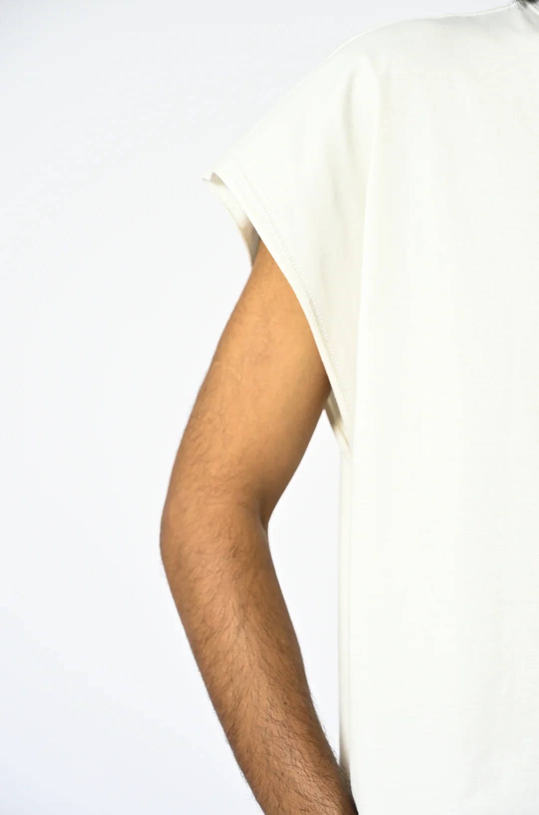 Hand-embroidered canine top with hanging silk threads (Men's) - White - Image 7
