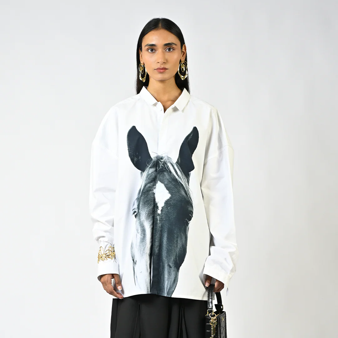 Horse printed cotton shirt - Image 4