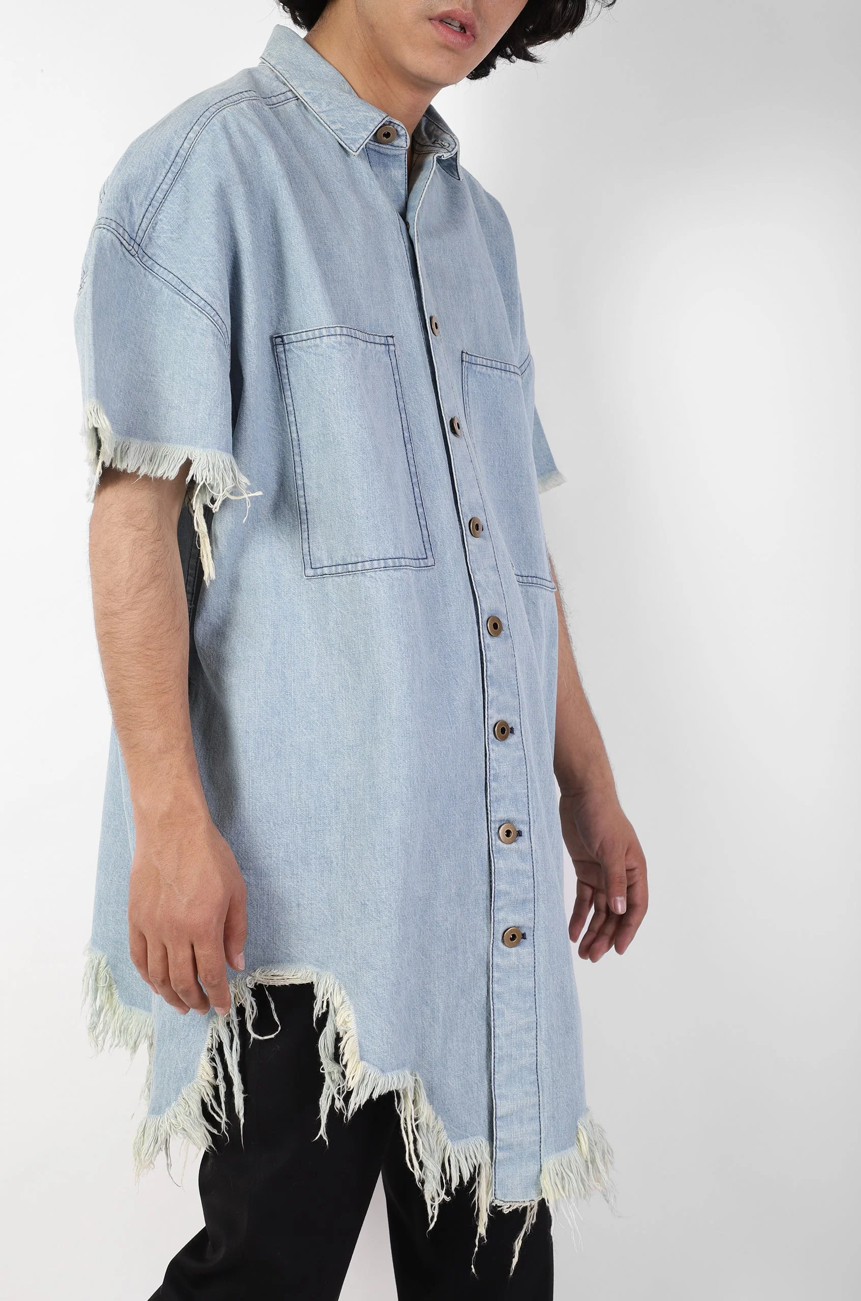 Huemn Denim Oversized Asymmetric Longline Shirt - Image 5