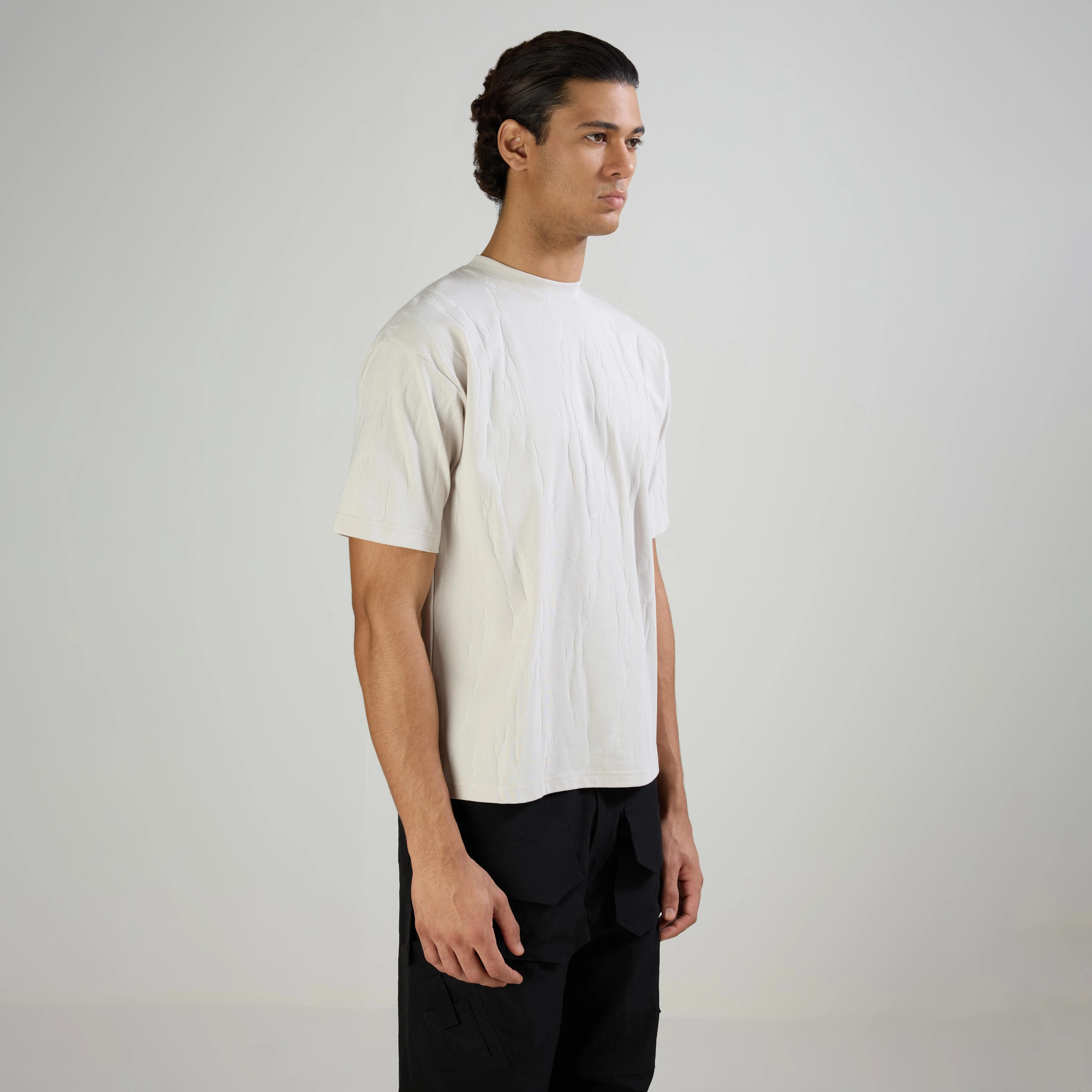 JACQUARD ROUND NECK T-SHIRT - MILD GREY - Image 3