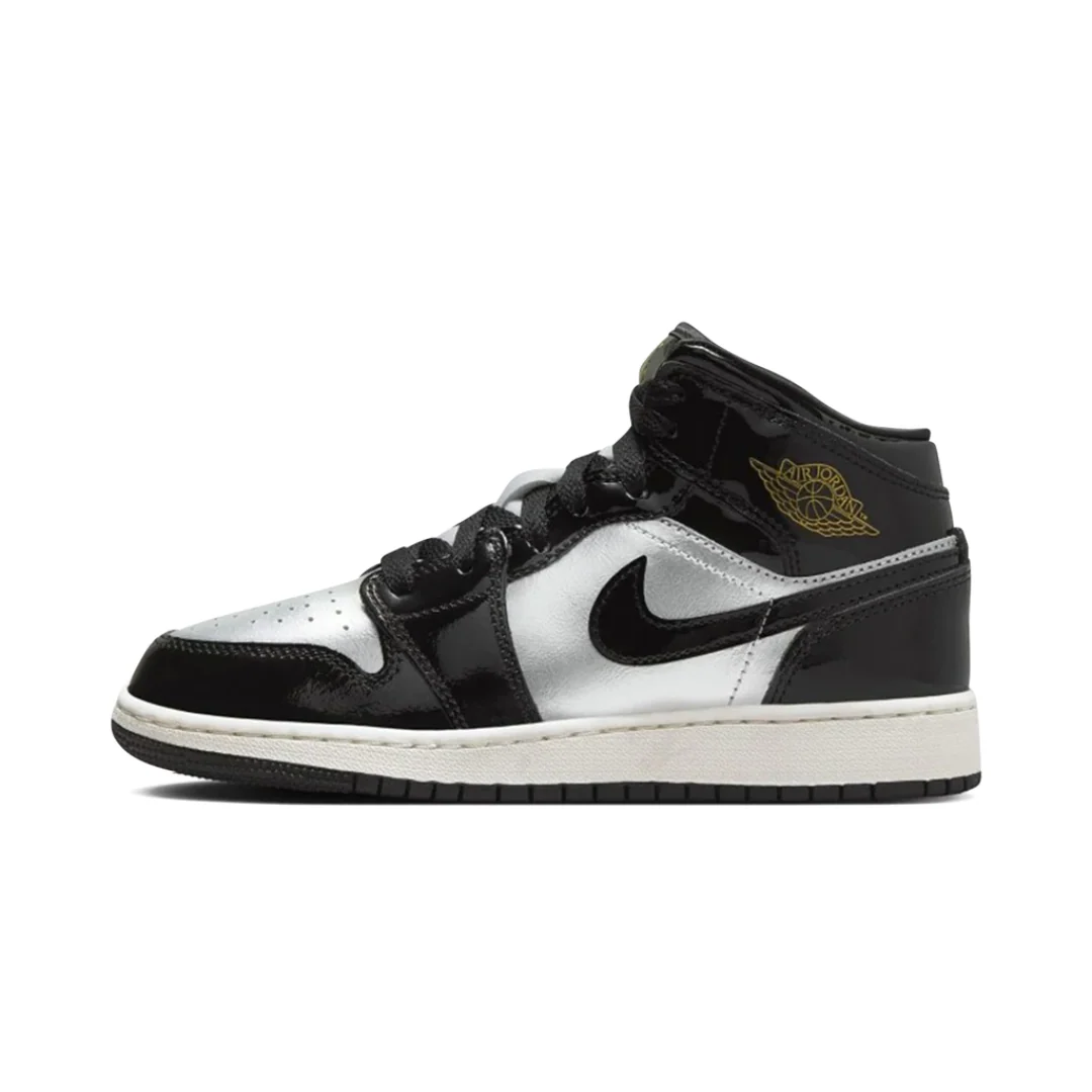 Jordan 1 Mid SE Black Metallic Silver Sail Metallic Gold (GS)