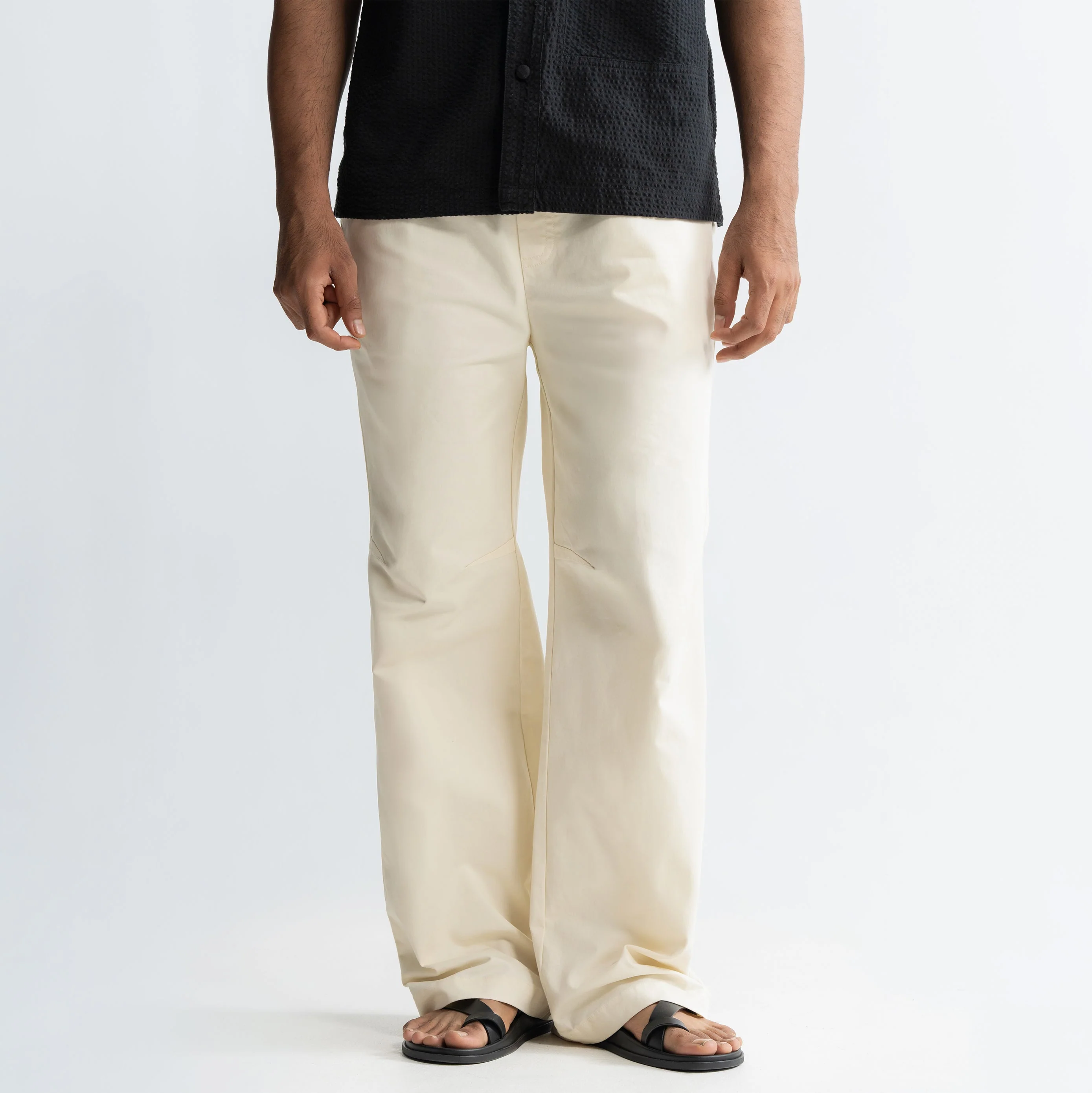 KNEE DART COTTON PANTS - CREAM