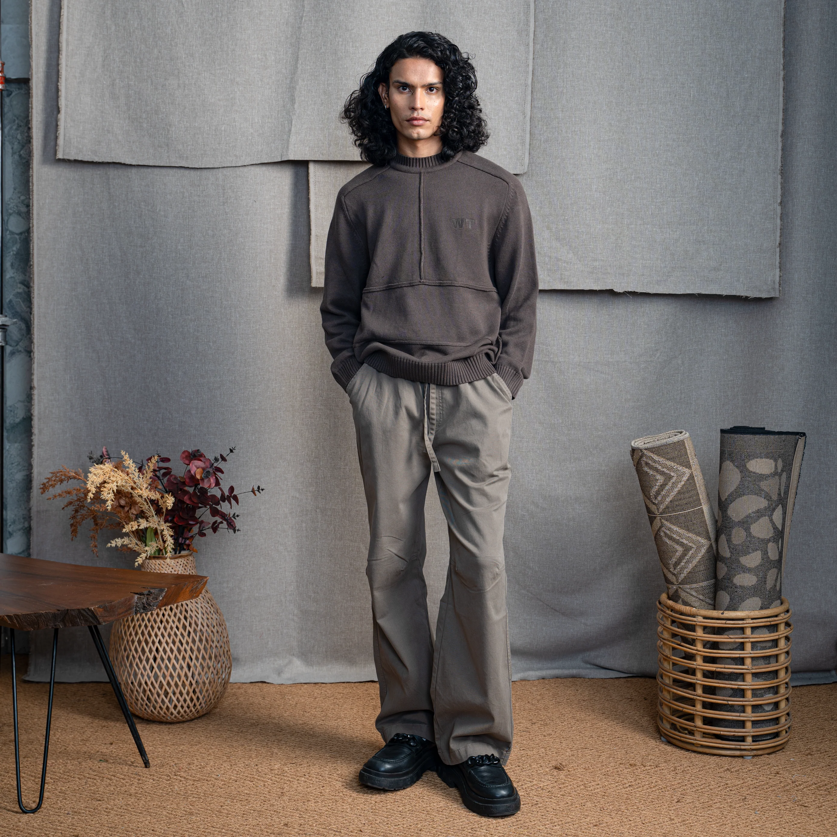 KNITTED CREW NECK JUMPER - ASH WOOD - Image 3