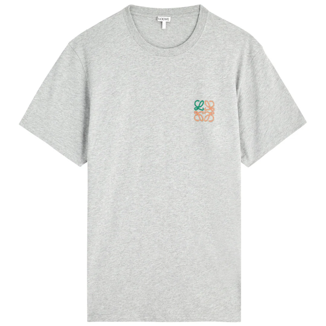 LOEWE ANAGRAM EMBROIDERED COTTON TEE Grey