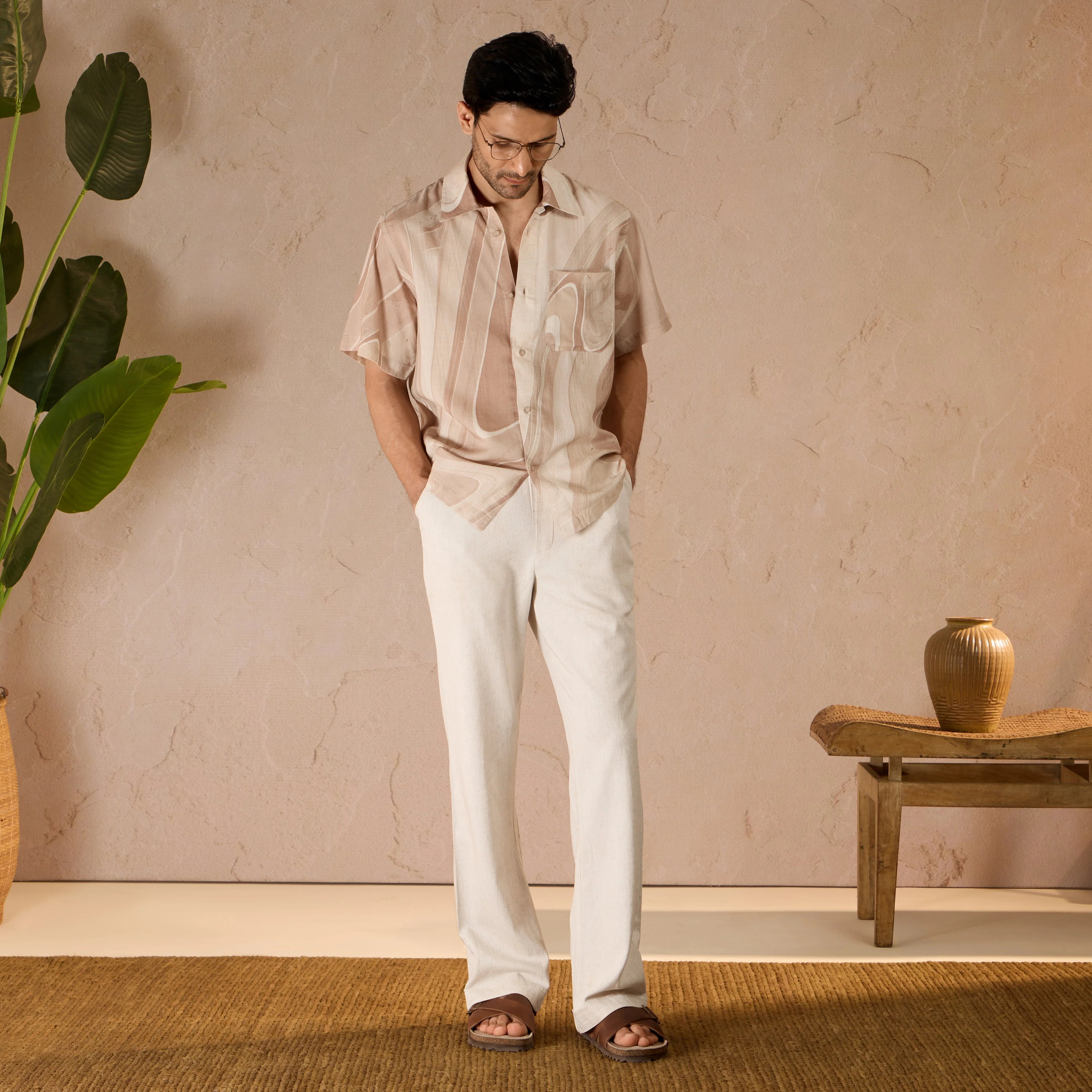 MARBLE PRINT LINEN SHIRT - DUSTY PINK - Image 2