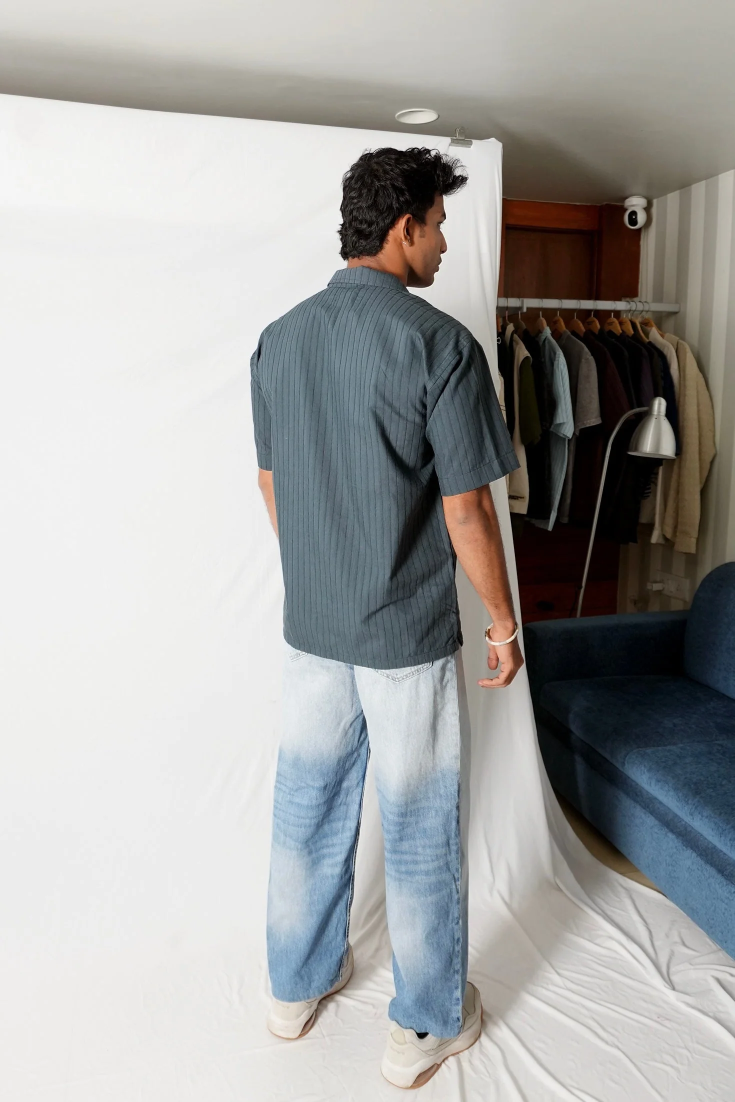 Metallic Stripe Shirt - (Emerald) - Image 2