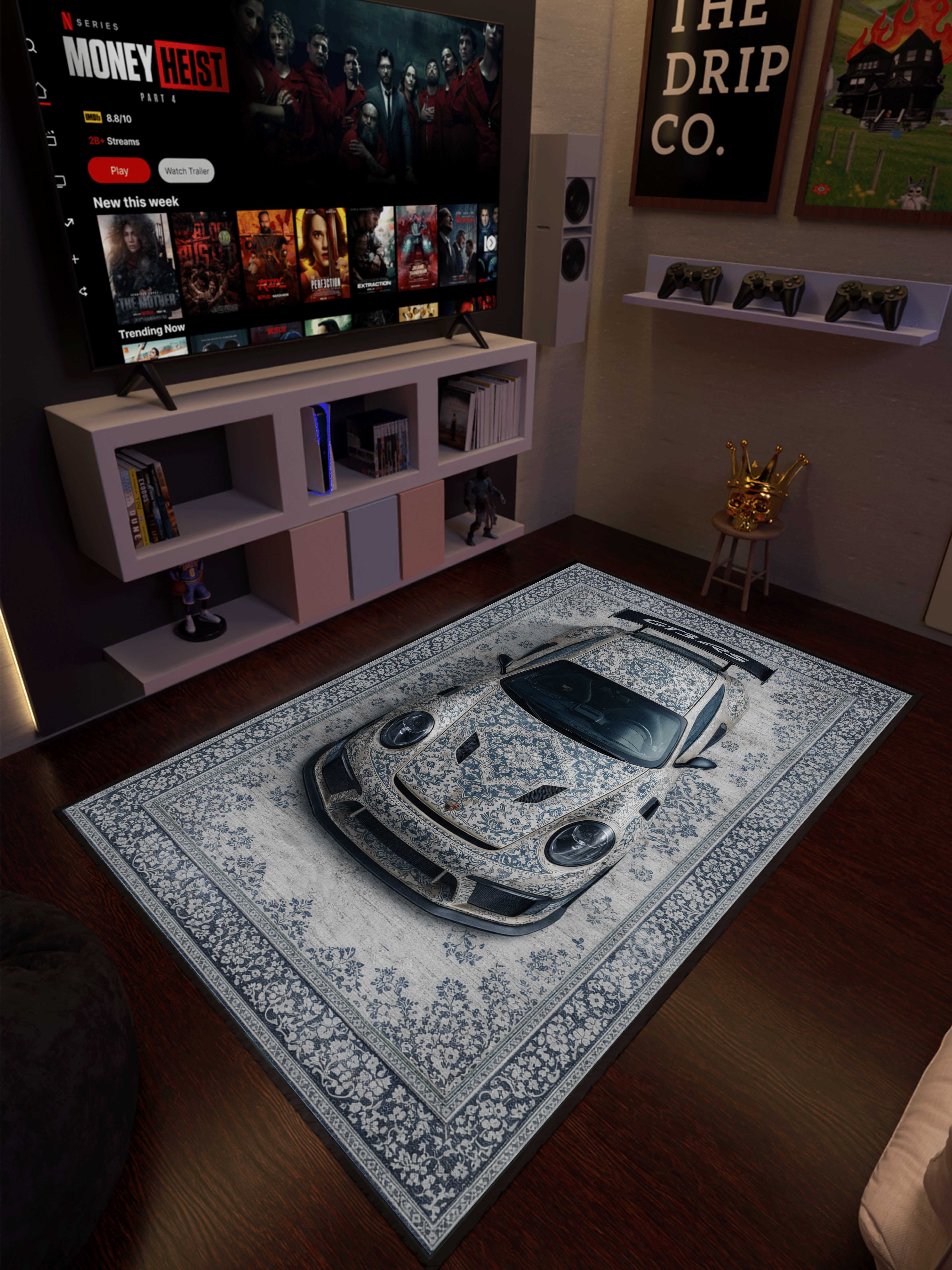 Monochrome Sports car traditional design Washable Custom Rug - Image 2