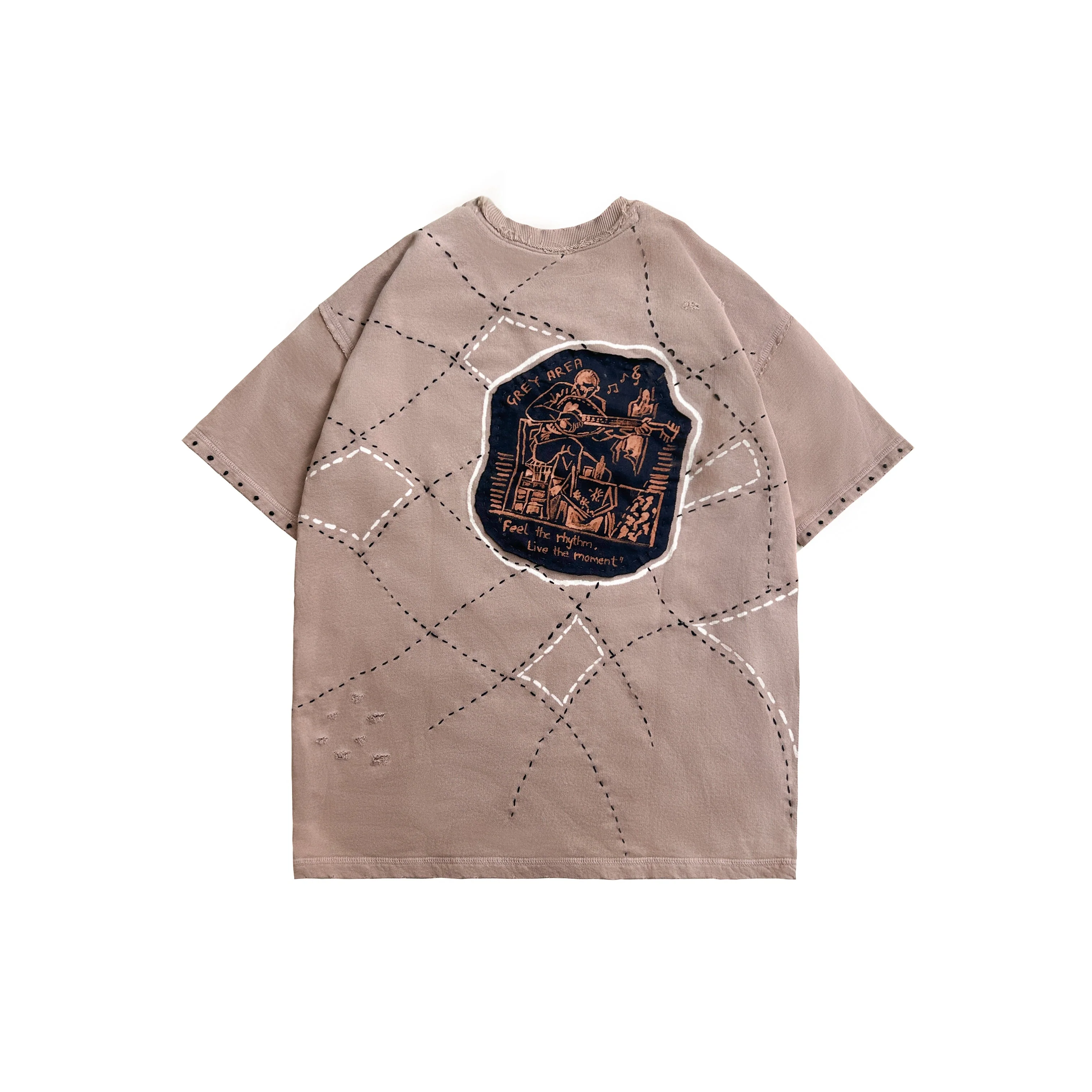 MUSIC PATCHWORK T-SHIRT (BROWN) - Image 2