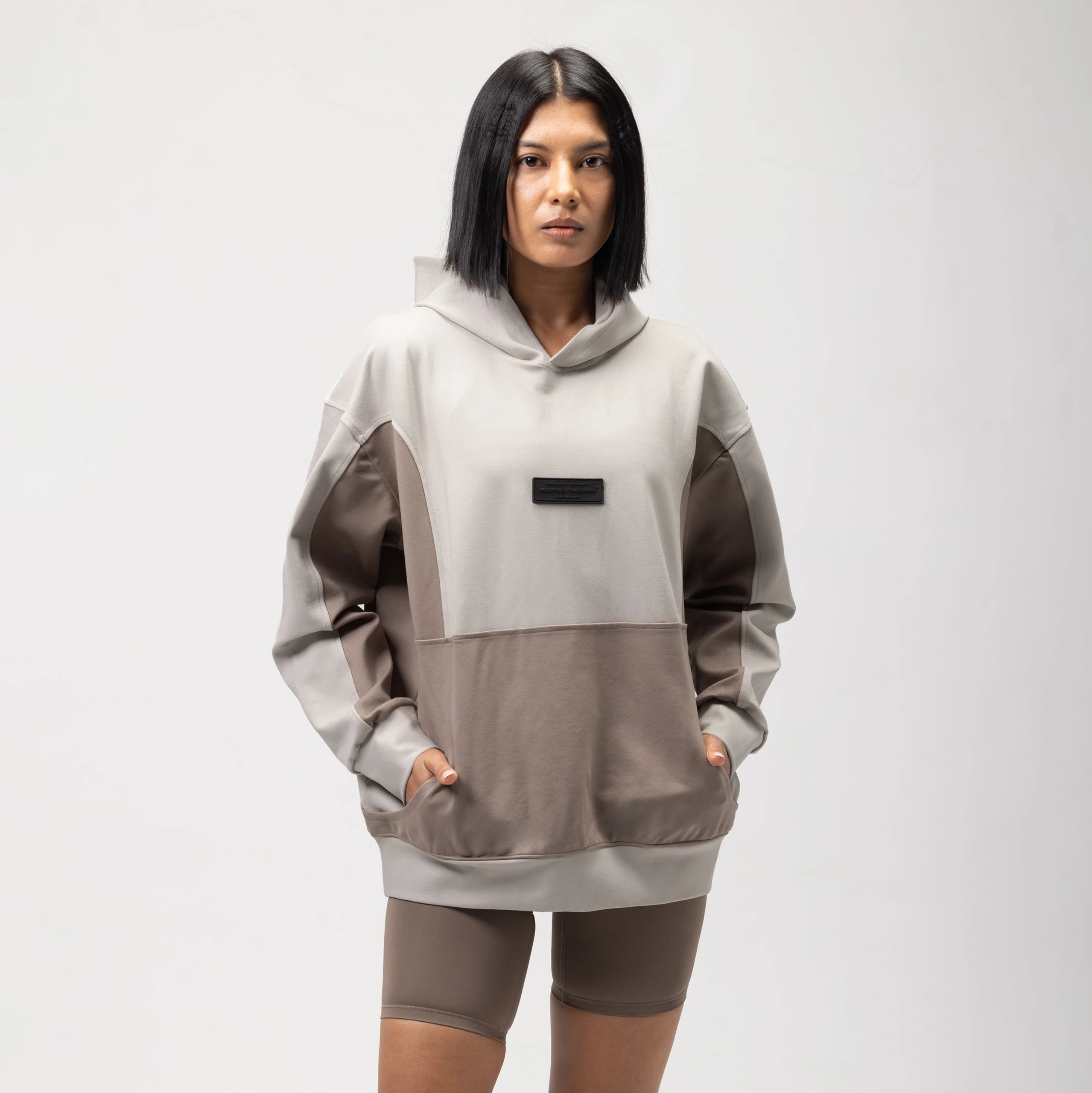 OBLIQUE COLOR BLOCK HOODIE - COOKIES AND CREAM -2