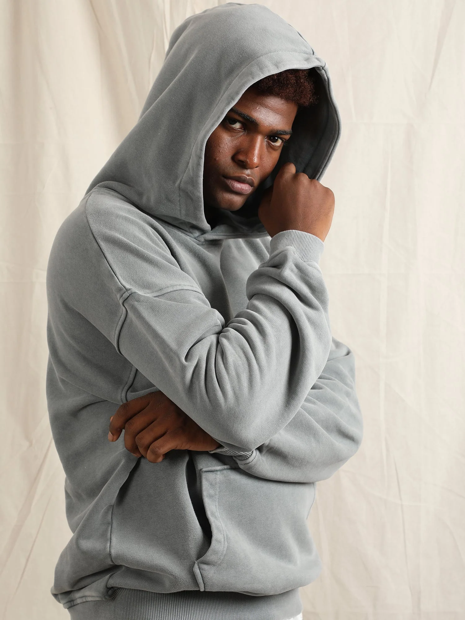 OVERDYED HEAVY WEIGHT HOODIE (GREY BLUE) - Image 2