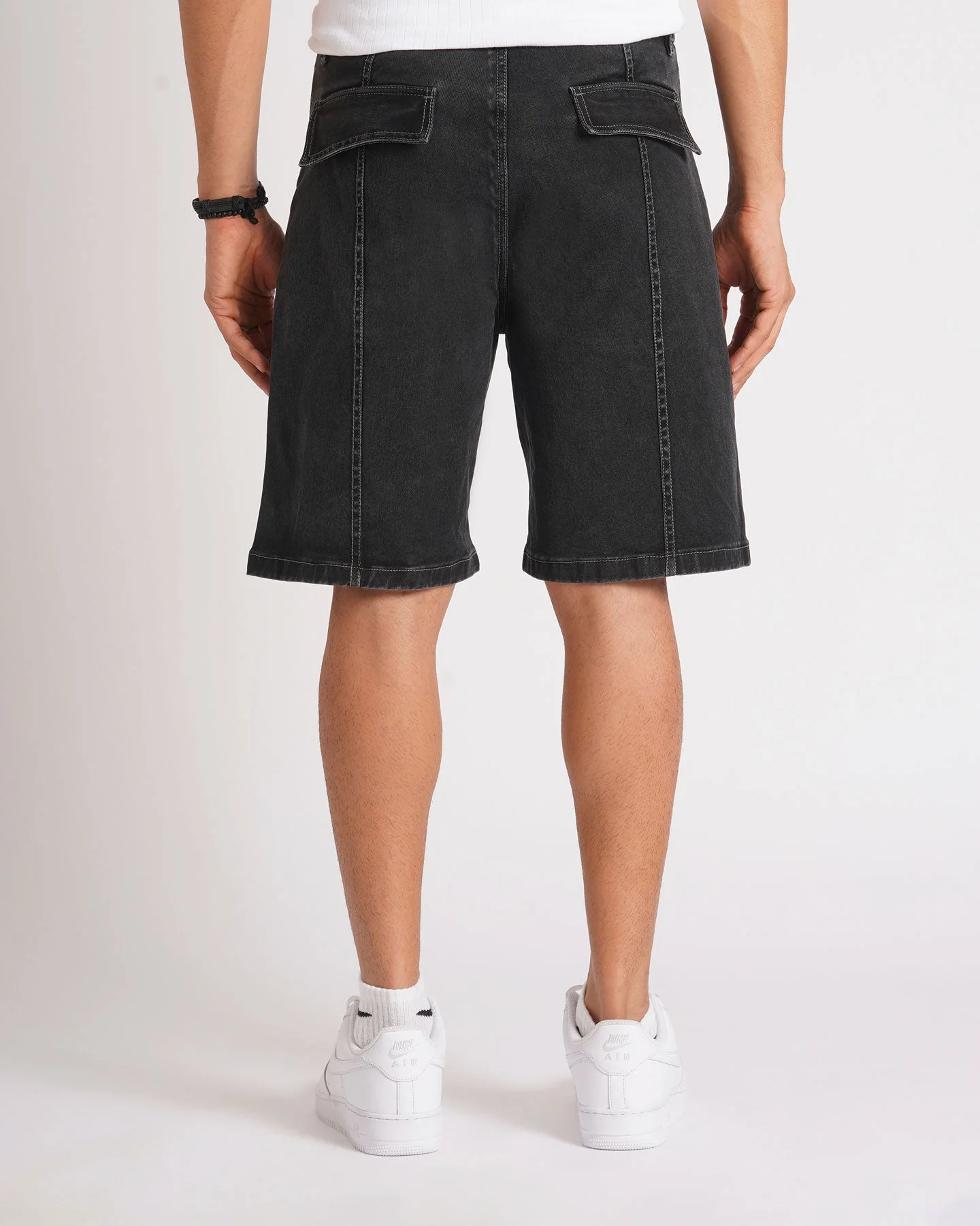 PANELLED DENIM SHORTS - GREY - Image 3
